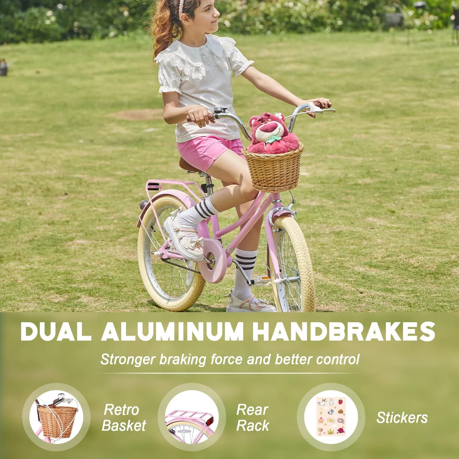 1 Pack of Pink Kids Bike Bells and 1 Pair of Kids Bike Streamers for Kids Bike Accessories, Colorful Bicycle Grips Tassel Ribbons