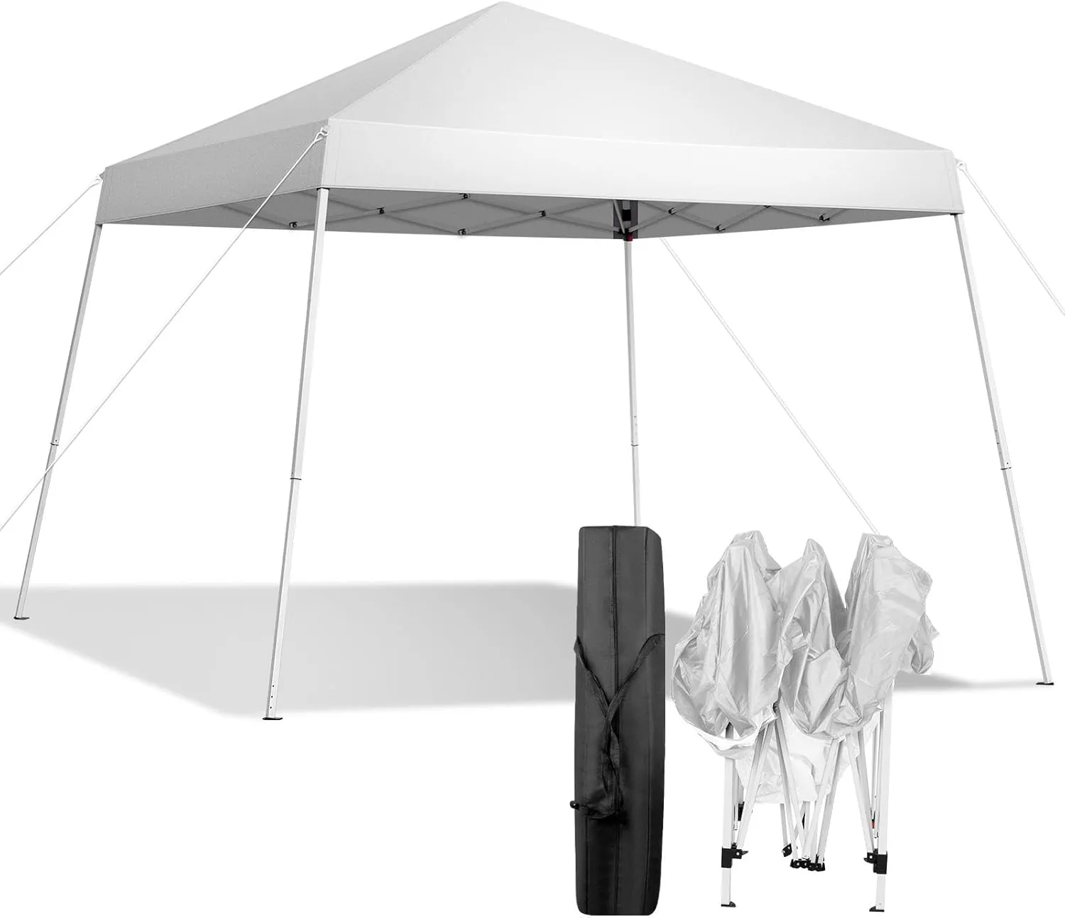 10 * 10 ft Home Foldable Portable Slant Foot Shed Advertising Tent Camping Sunshade Belt Portable Bag Outdoor Instant Sheltering Rainshed (White)