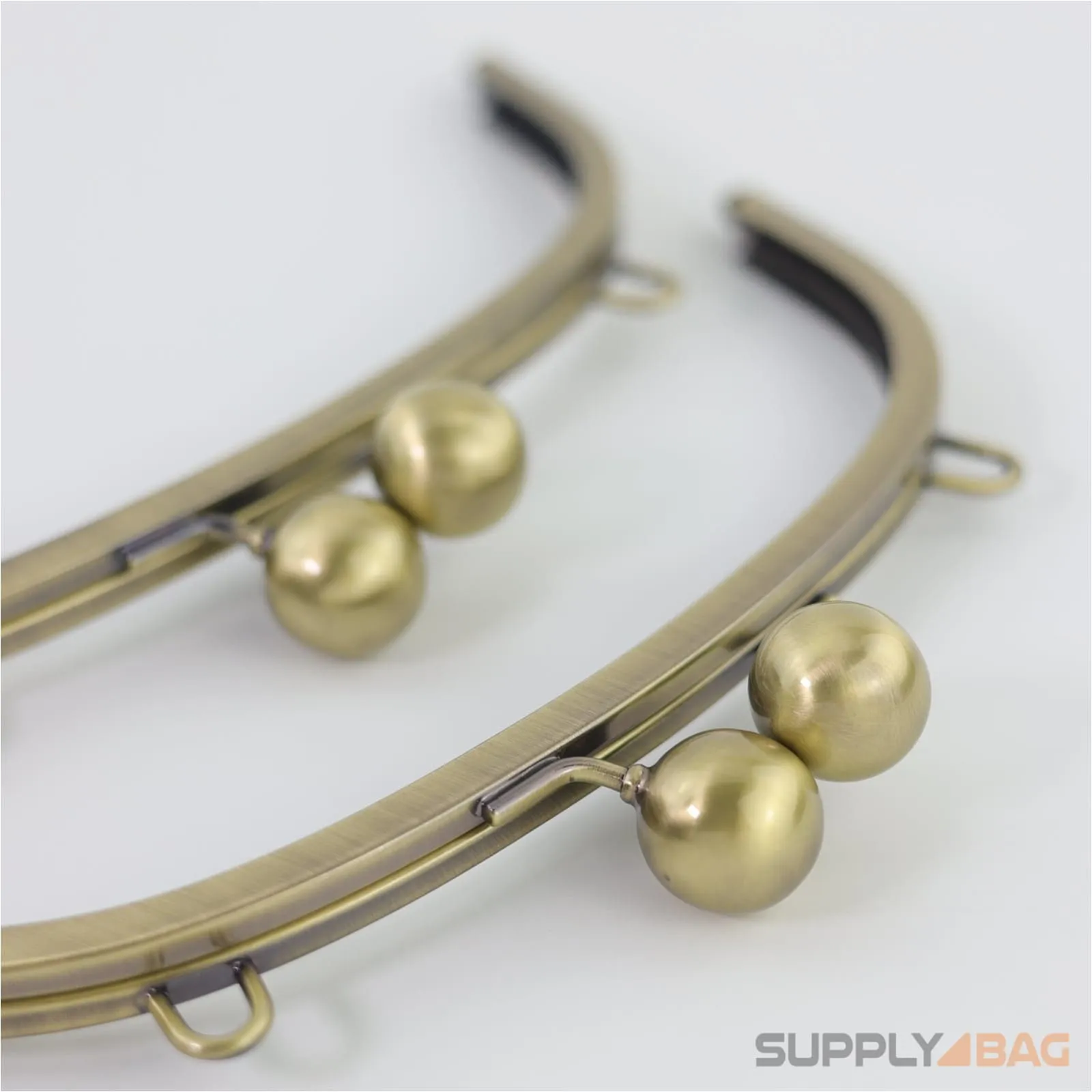 10 1/4 x 4 inch - Huge Ball Clasp - Antique Brass Arch Shape Metal Purse Frame with Chain Rings