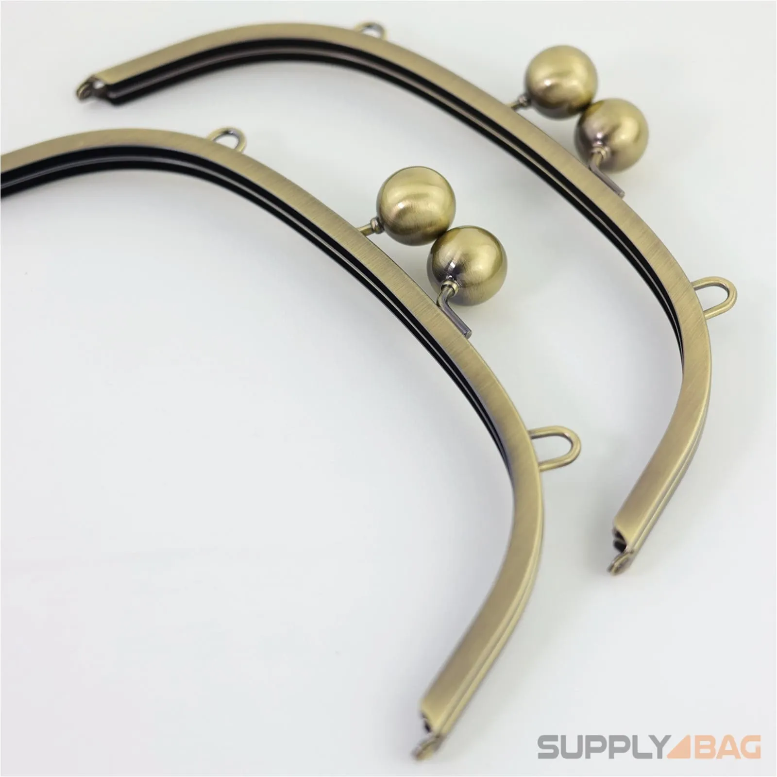 10 1/4 x 4 inch - Huge Ball Clasp - Antique Brass Arch Shape Metal Purse Frame with Chain Rings