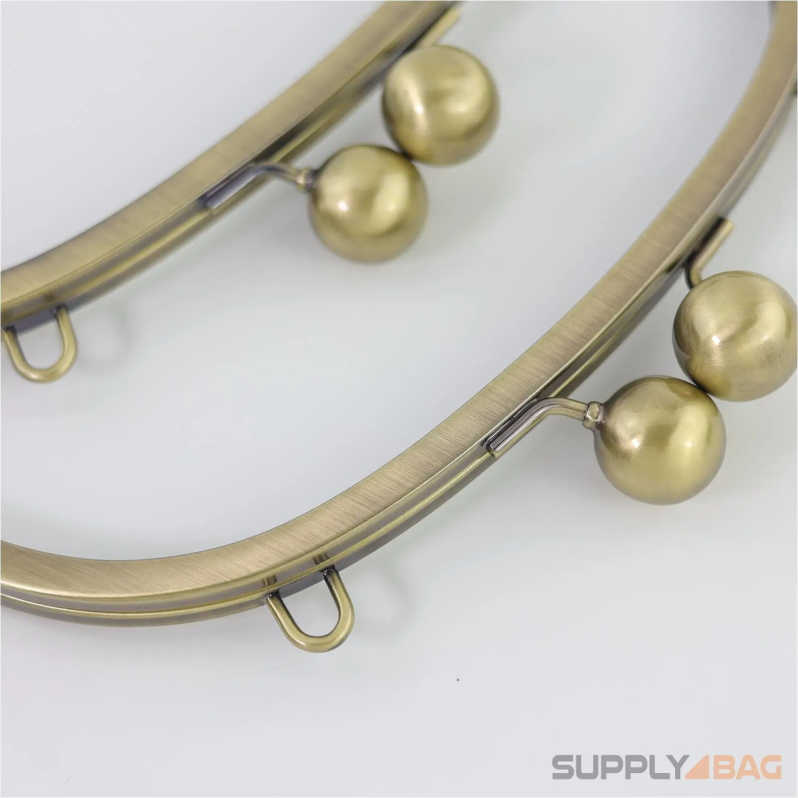 10 1/4 x 4 inch - Huge Ball Clasp - Antique Brass Arch Shape Metal Purse Frame with Chain Rings