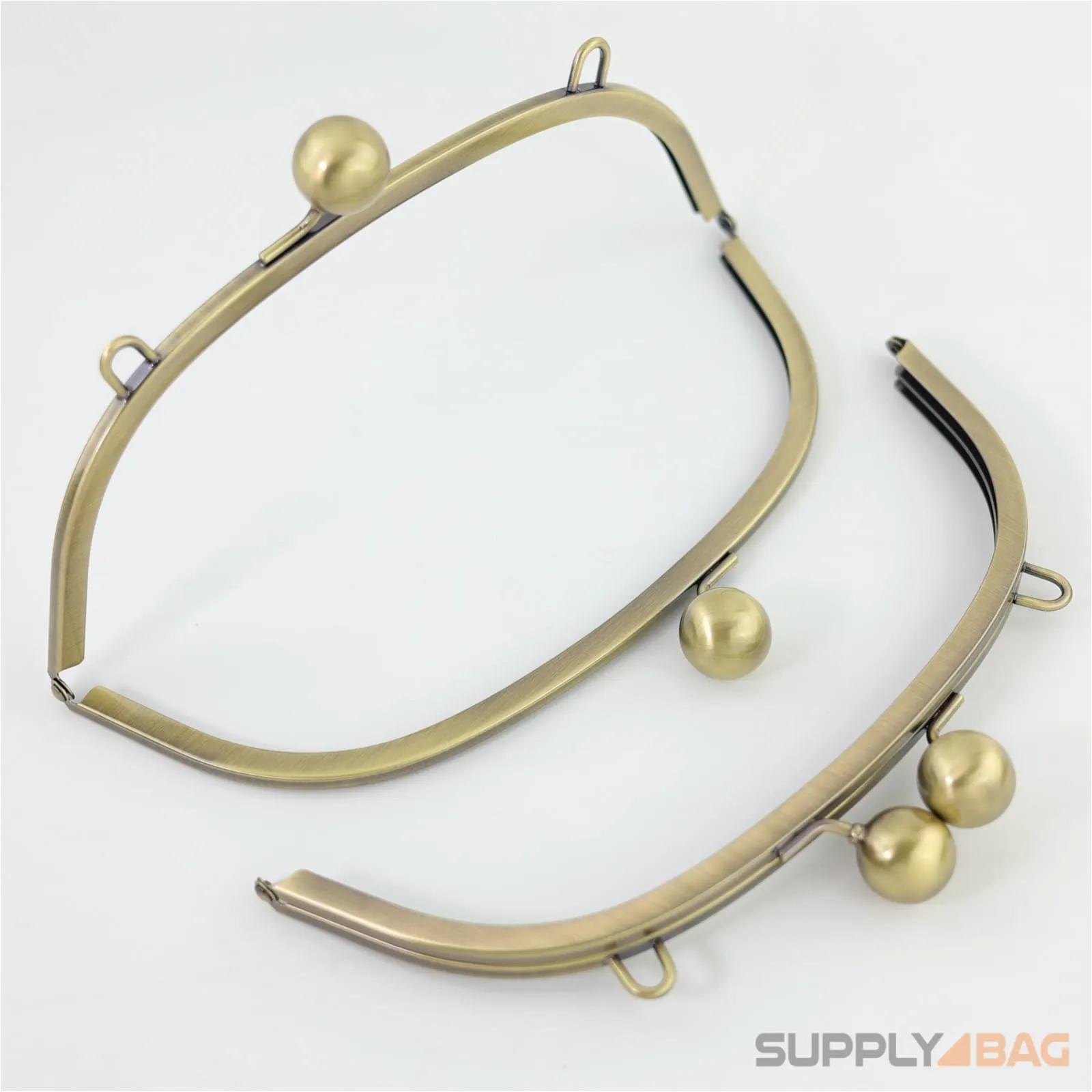 10 1/4 x 4 inch - Huge Ball Clasp - Antique Brass Arch Shape Metal Purse Frame with Chain Rings