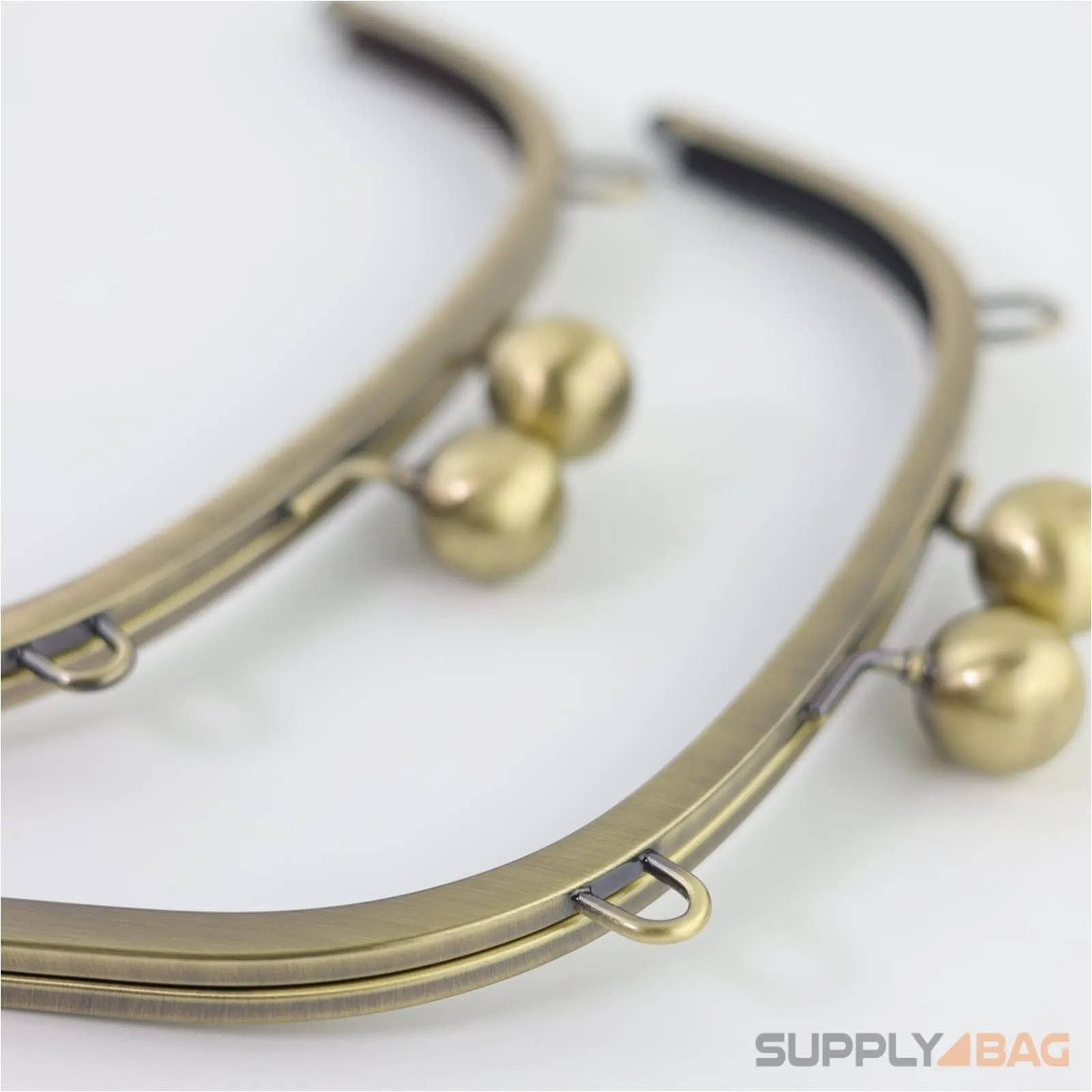 10 1/4 x 4 inch - Huge Ball Clasp - Antique Brass Arch Shape Metal Purse Frame with Chain Rings