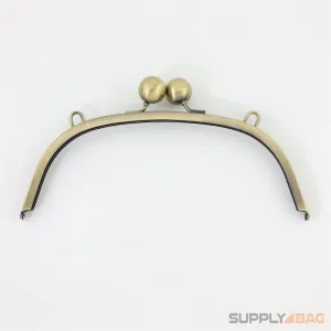 10 1/4 x 4 inch - Huge Ball Clasp - Antique Brass Arch Shape Metal Purse Frame with Chain Rings