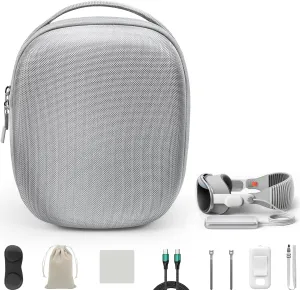 10-in-1 Carrying Case Set for Apple Vision Pro, Practical Accessories Kit for VisionPro VR, with Compact Travel Bag, Battery Holder with Strap, 10ft Cable & Ties, Lens Cover & Wipe, Pouches