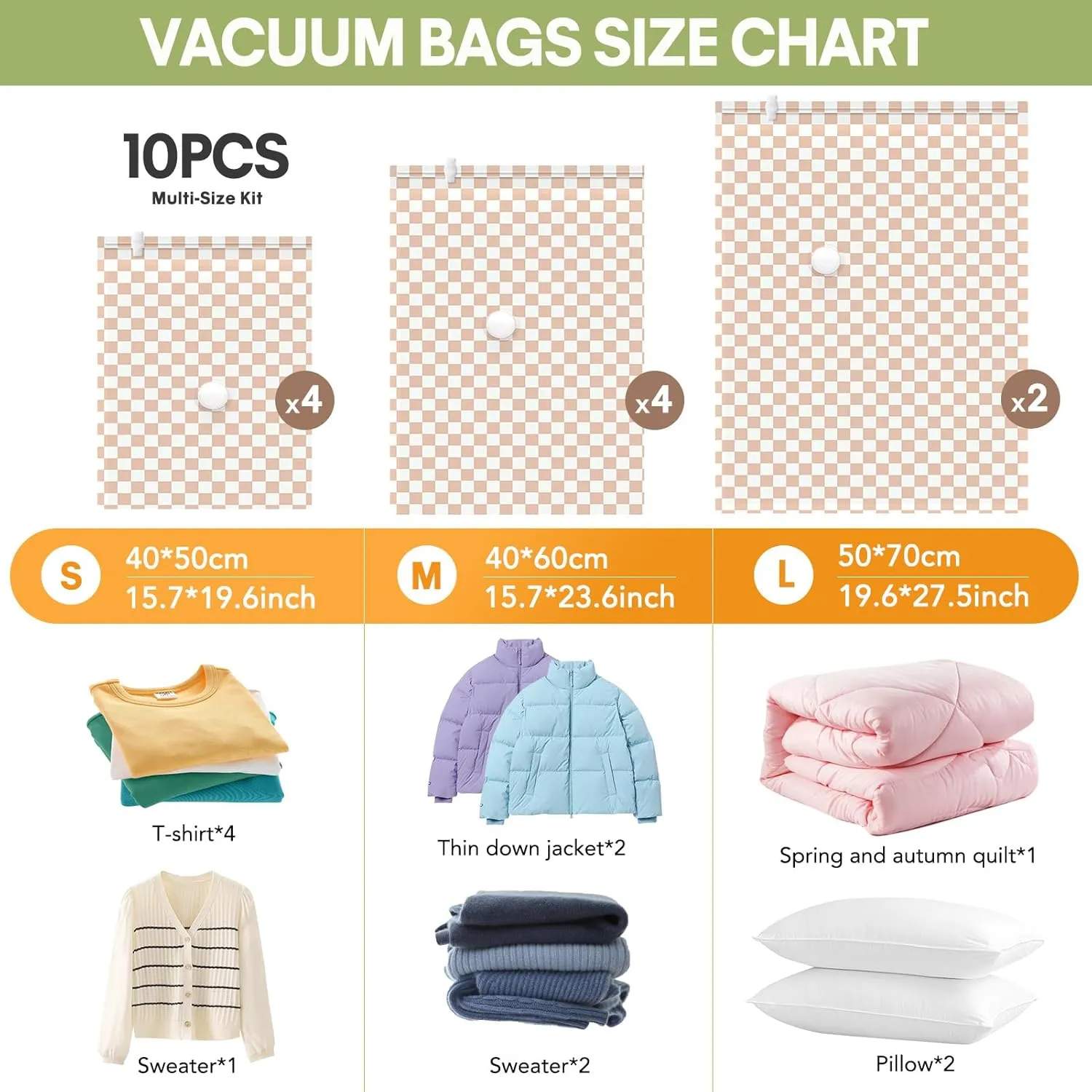 10 Pack Travel Vacuum Storage Bags with Electric Pump, 2 Large 4 Medium 4 Small Vacuum Sealer Bags, 80% Space Saver Bags for Luggage, Comforters and Blankets, Travel Essentials(Light Pink Checkered)