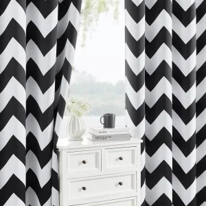 100% Blackout Curtains – Classic Black and White Chevron Curtains, 2 Panels, Each W52×L84, Thermal Insulated, Nosie Reduce, for Bedroom and Livingroom