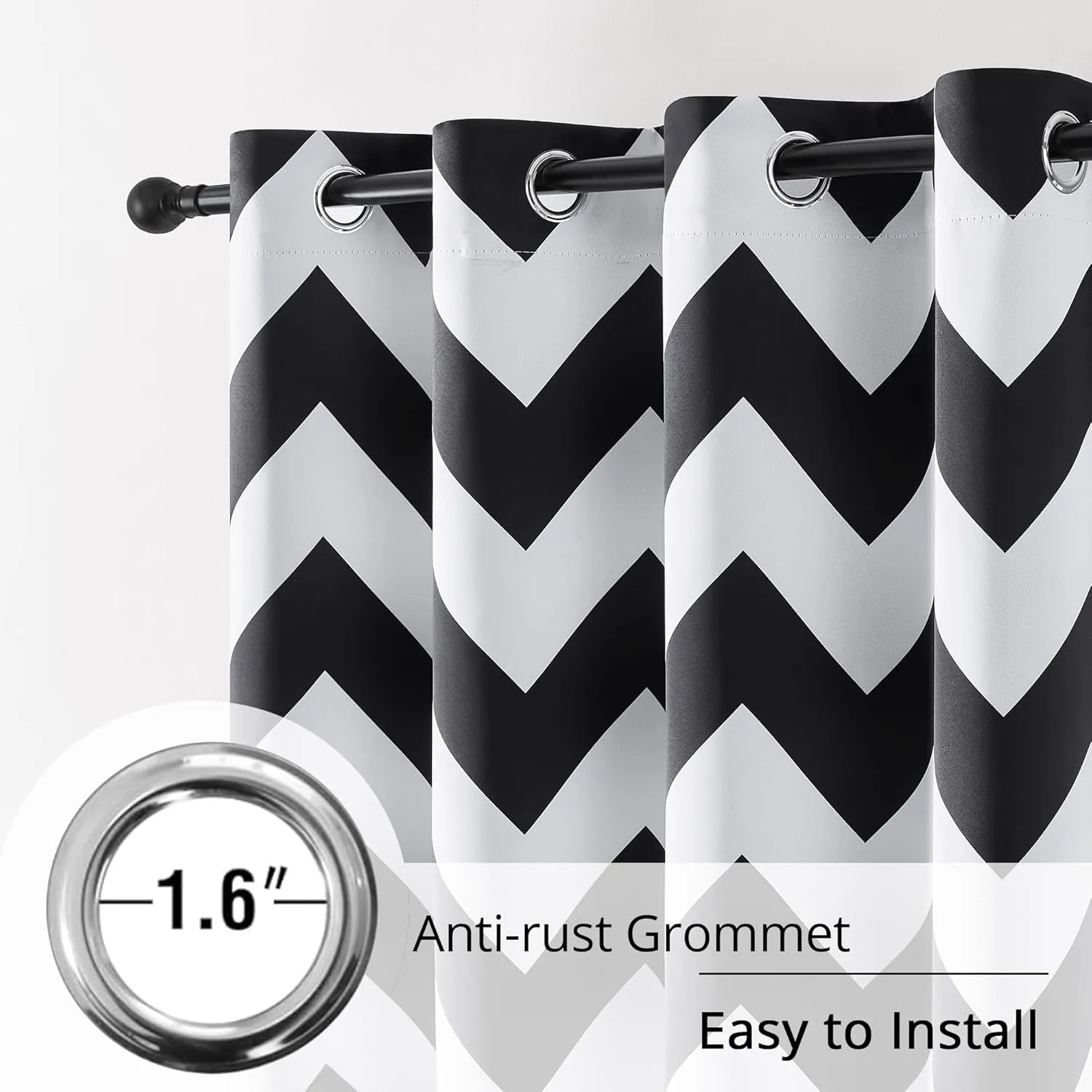 100% Blackout Curtains – Classic Black and White Chevron Curtains, 2 Panels, Each W52×L84, Thermal Insulated, Nosie Reduce, for Bedroom and Livingroom