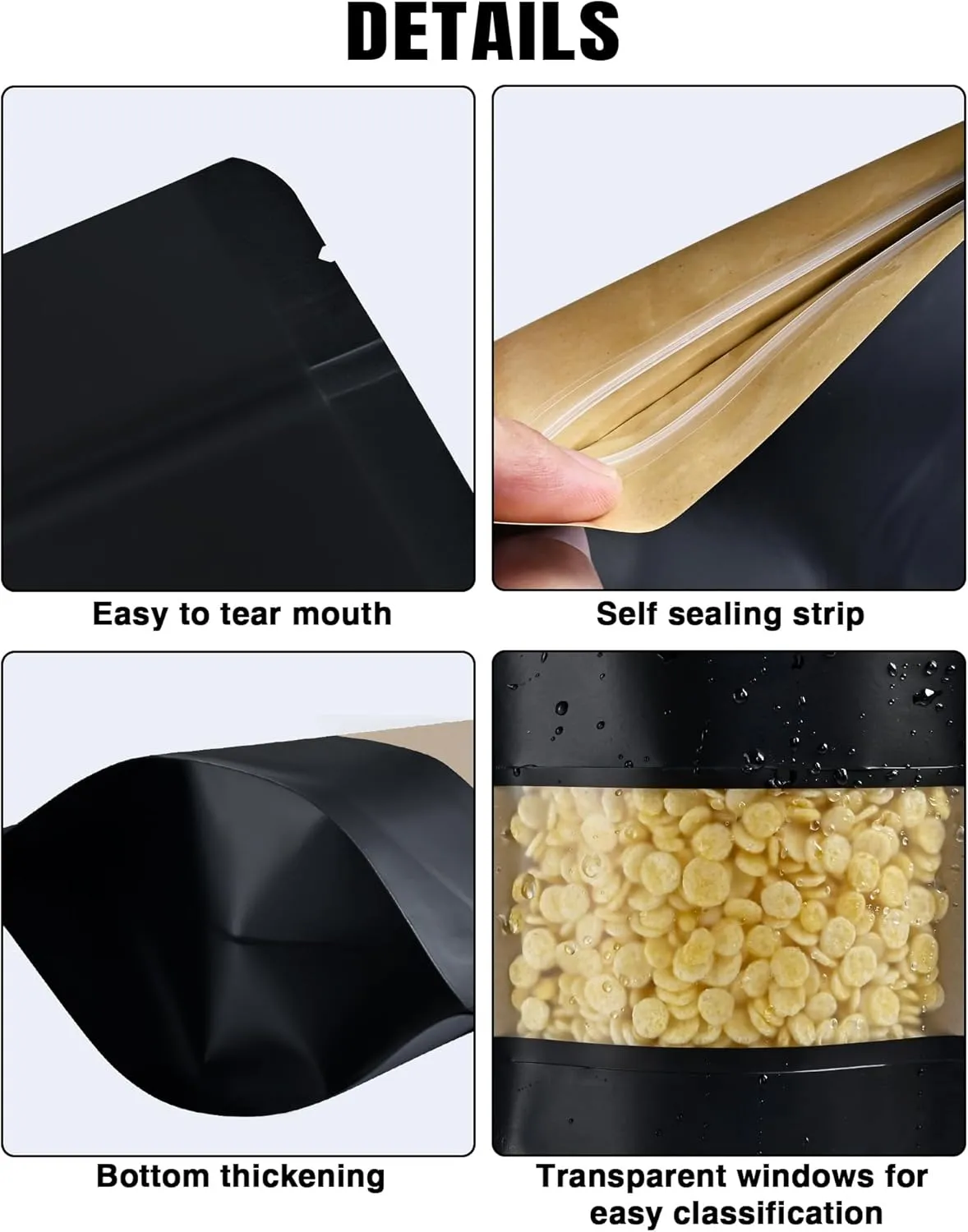 100 Pcs Resealable bags,3.9" x 5.9" Stand Up Black Kraft Paper Bags with Matte Window, Zip Lock Food Storage Bags for Packaging Products, Reusable, Sealable
