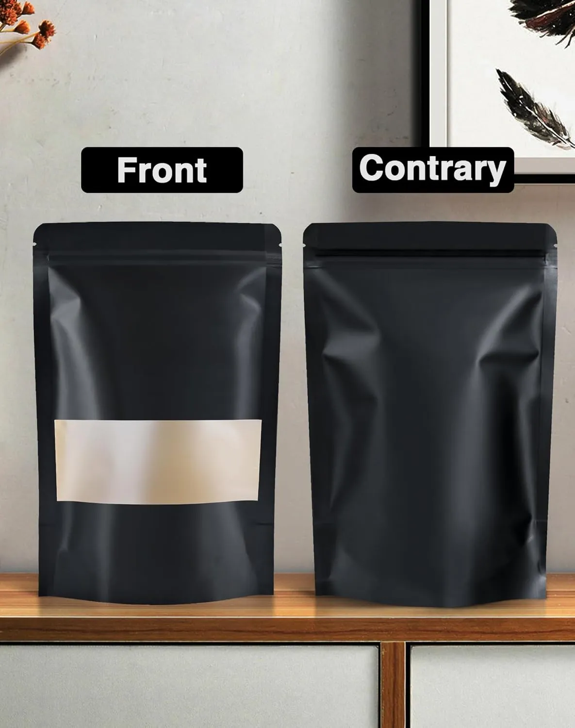 100 Pcs Resealable bags,3.9" x 5.9" Stand Up Black Kraft Paper Bags with Matte Window, Zip Lock Food Storage Bags for Packaging Products, Reusable, Sealable