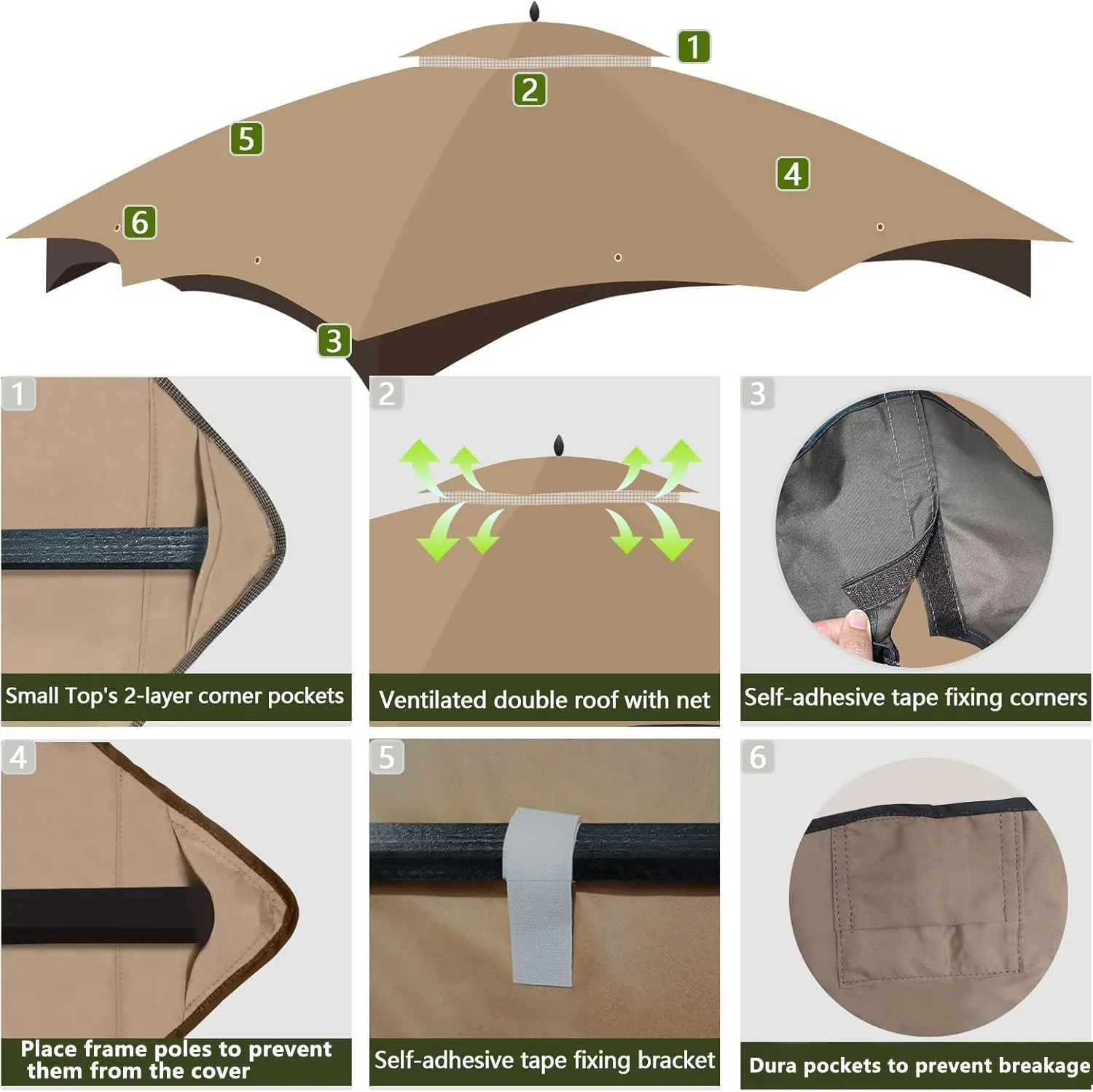 10x12 Gazebo Replacement Canopy Top with Air Vent for Lowe's Allen Roth 10x12 Gazebo, Heavy Duty 10ft x12ft Gazebo Top Roof Double Tier Gazebo Cover Waterproof