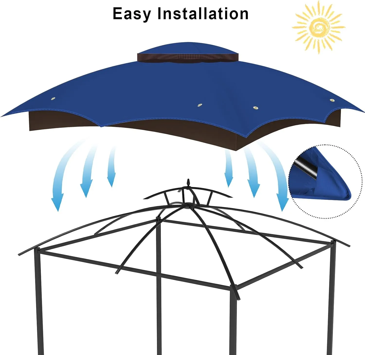 10x12 Replacement Gazebo Canopy Top Cover, Double Tiered Waterproof Canopy Roof for Lowe's Allen Roth Gazebo #GF-12S004B-1 (Blue)