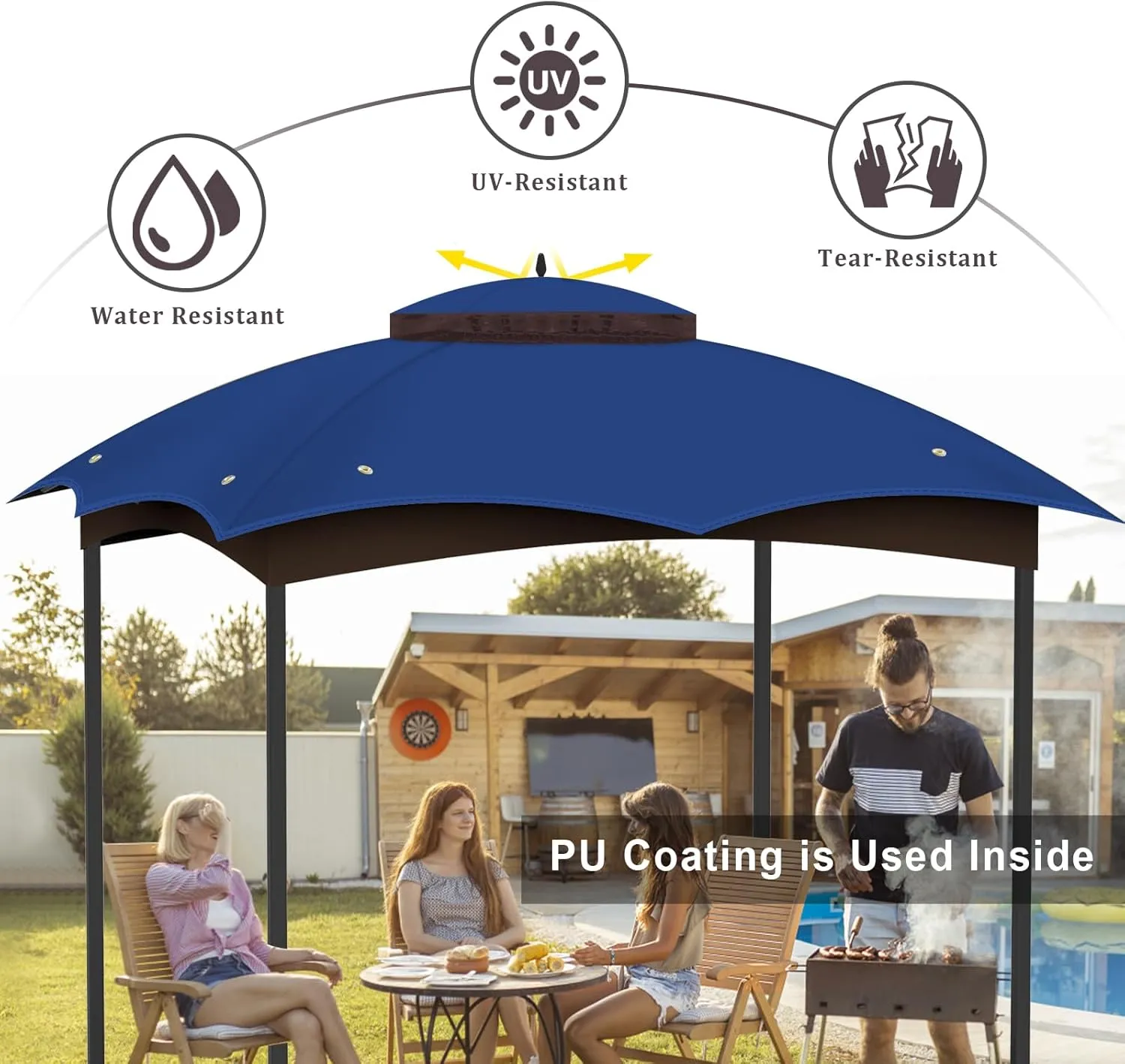 10x12 Replacement Gazebo Canopy Top Cover, Double Tiered Waterproof Canopy Roof for Lowe's Allen Roth Gazebo #GF-12S004B-1 (Blue)