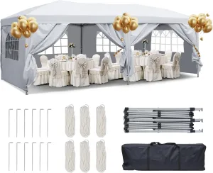 10x20 ft Pop up Canopy, Folding Tents for Parties, Heavy Duty Gazebos with Removable Sidewalls and Wheeled Bag Waterproof