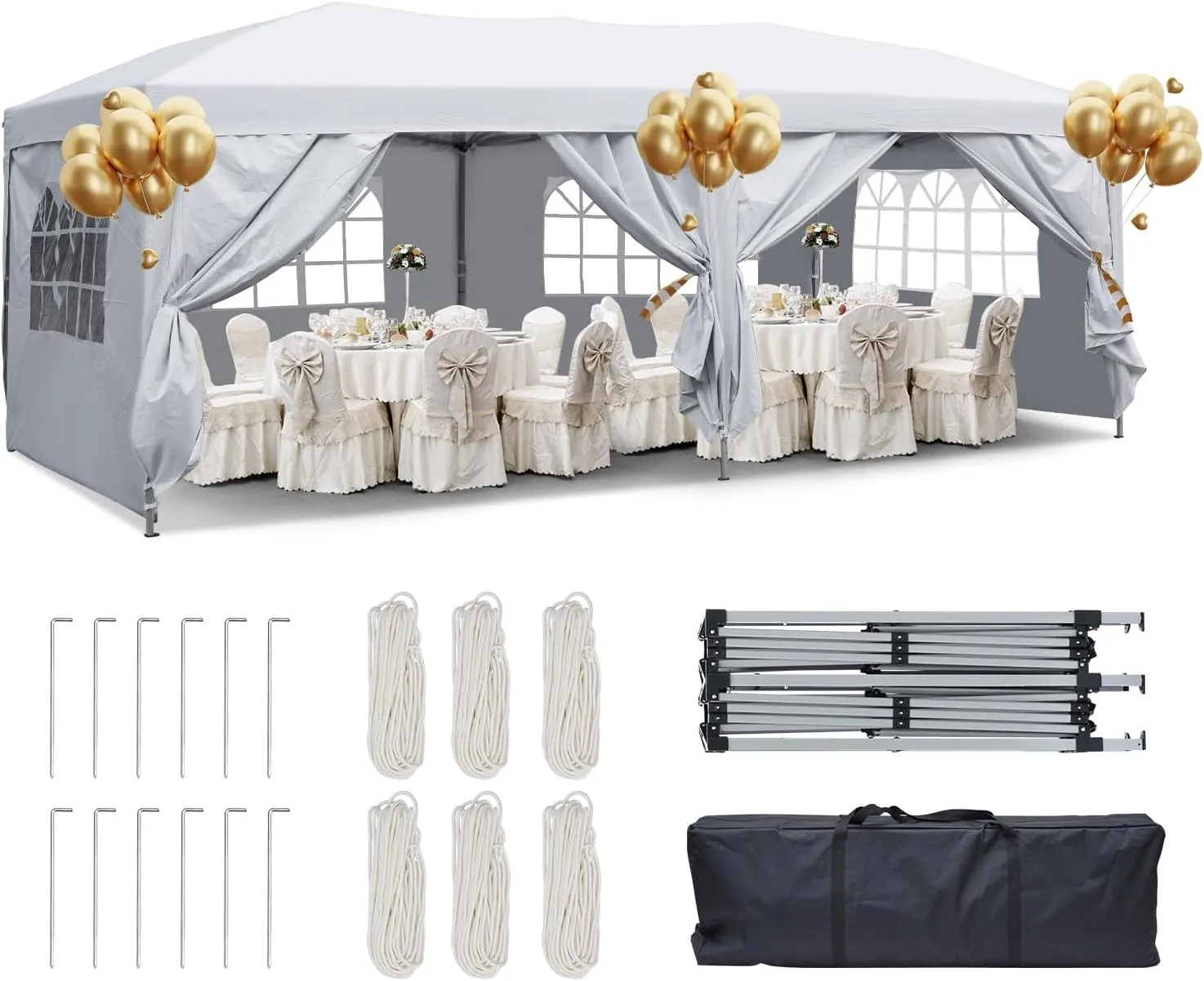 10x20 ft Pop up Canopy, Folding Tents for Parties, Heavy Duty Gazebos with Removable Sidewalls and Wheeled Bag Waterproof