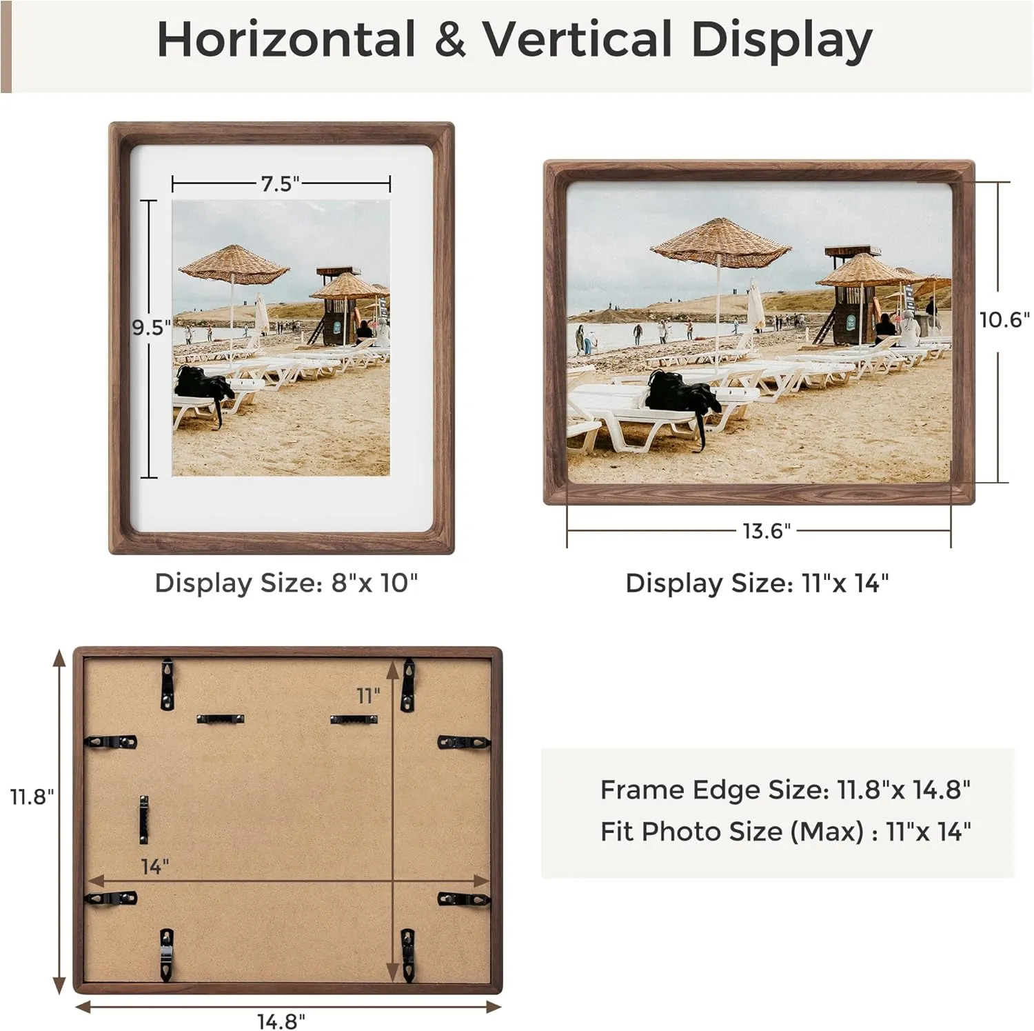 11x14 Picture Frames Natural Walnut,Original Wood Hand Make Crafted Diploma Frame with Mat to 8x10 Graduation Picture Display,Family Picture,Wedding Picture,Photo,Certificate Wall Mounted