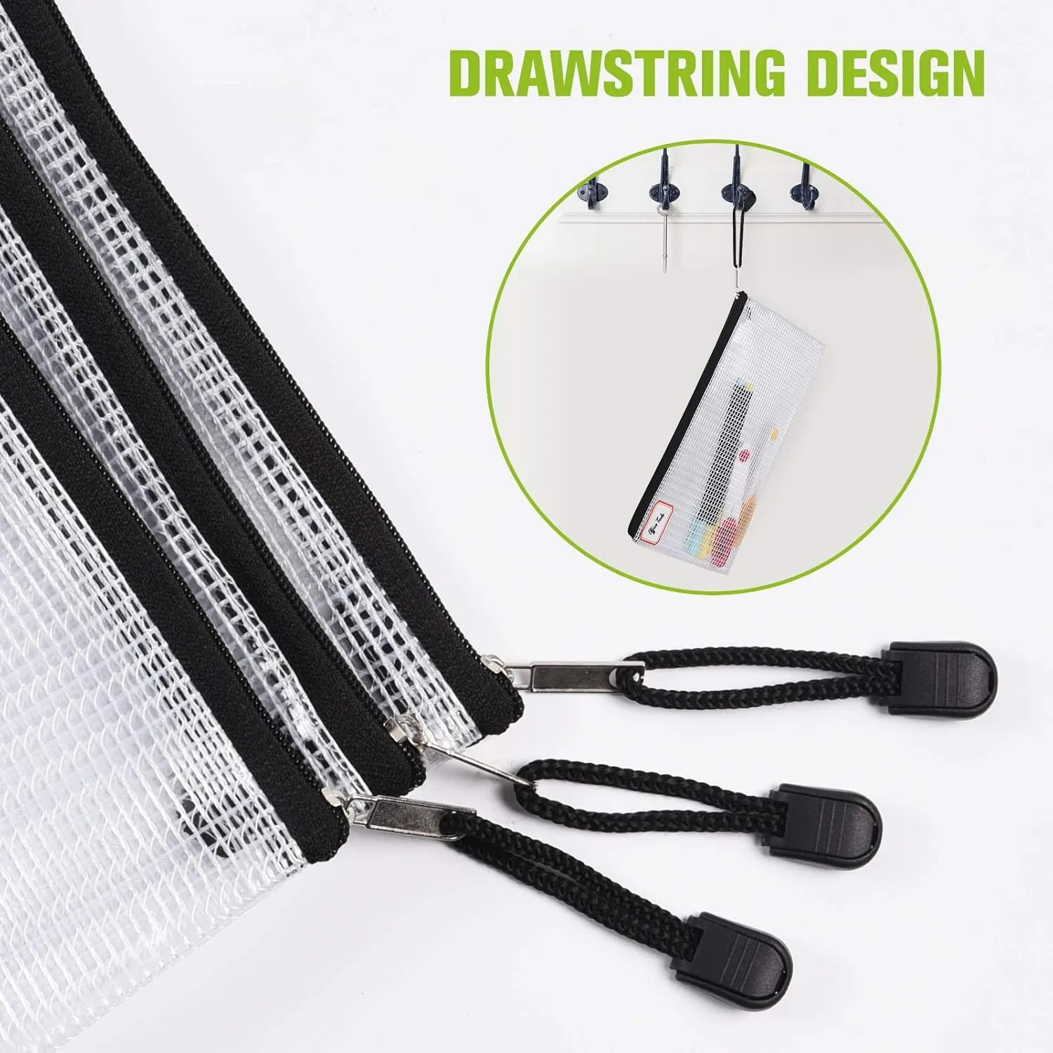 12 Pcs Plastic Mesh Zip File Bags, Waterproof Tear-Resistant Document File Folders, MultiSize Zipper Documents Pouch Organizer Bags for School Office Home Travel Storage(6 Sizes)