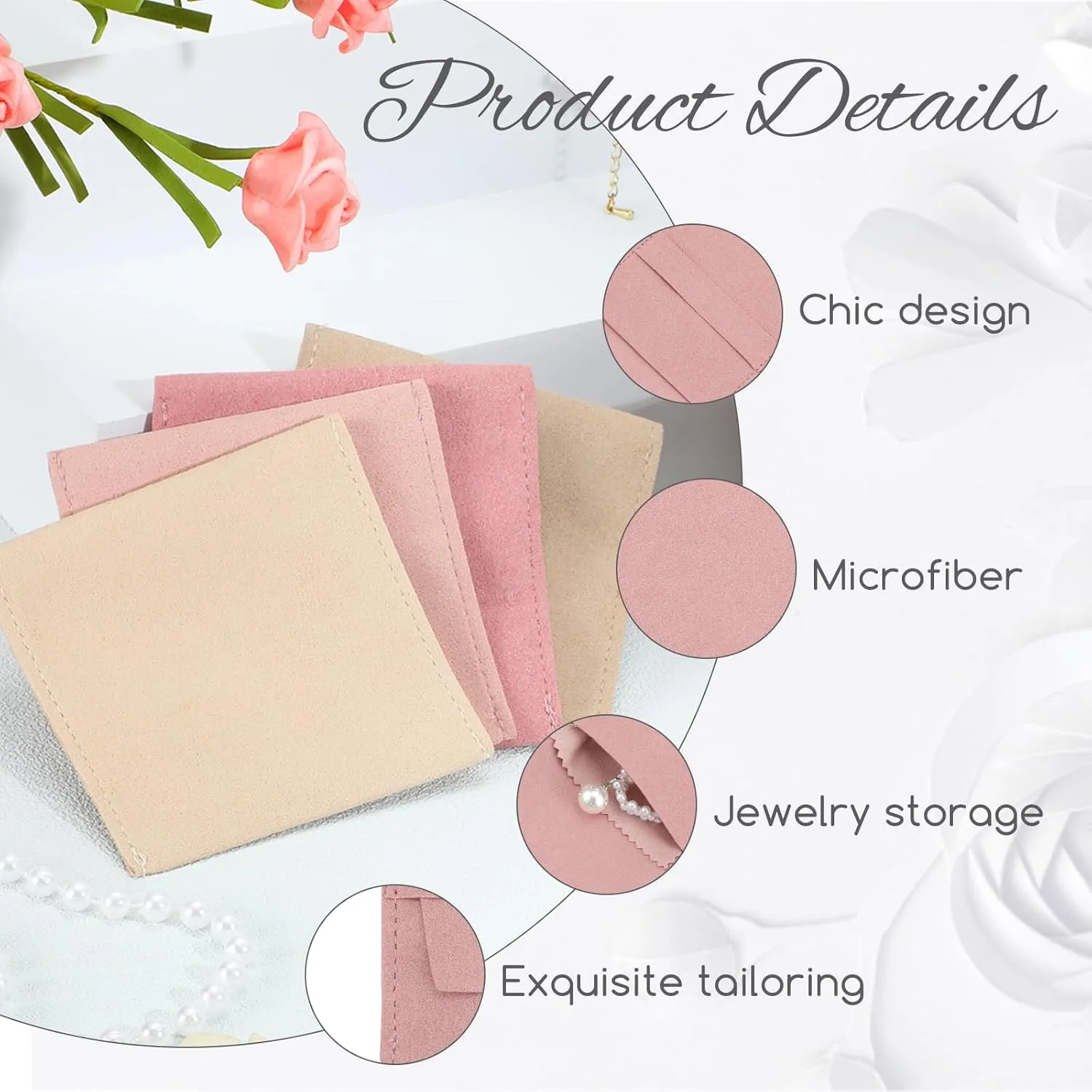 120 Pcs Microfiber Jewelry Pouch 8x8cm Packaging Bag Luxury Gift Fixed Strap Envelope Style Packaging with Cleaning Cloth(Fresh Color)
