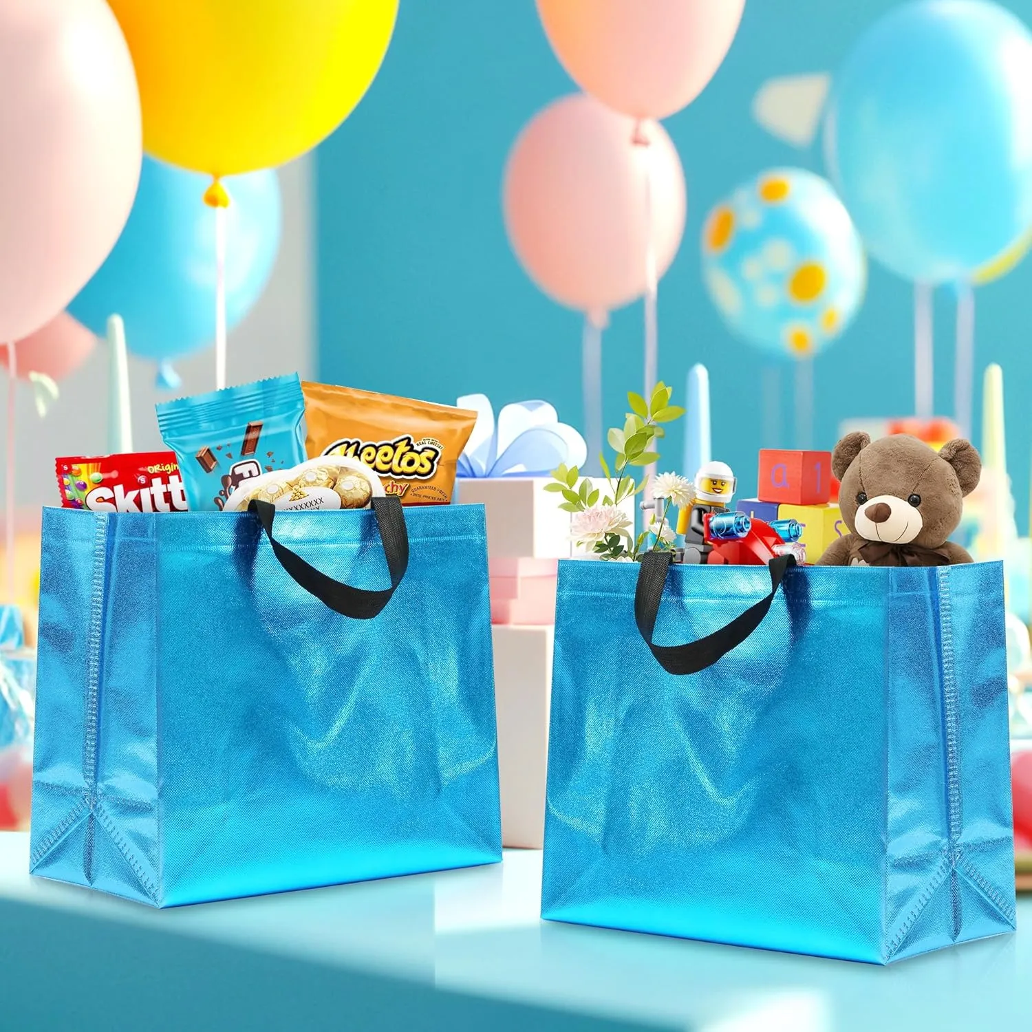 12Pcs Reusable Gift Bags（Includes Tissue Paper） Gift bag with handle Birthdays Parties Holidays Weddings Medium 13x5x11in cyan Bags