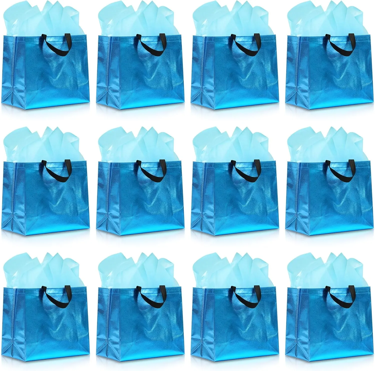 12Pcs Reusable Gift Bags（Includes Tissue Paper） Gift bag with handle Birthdays Parties Holidays Weddings Medium 13x5x11in cyan Bags