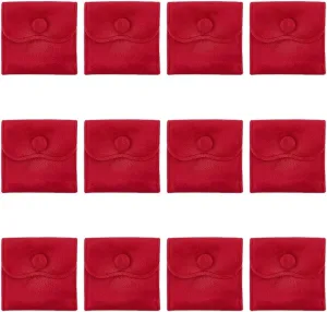 12Pcs Velvet Jewelry Pouches, Jewelry Gift Bags with Snap Button, for Ring Necklace Earring Bracelet Storage, FireBrick, 7x6.9x0.2cm