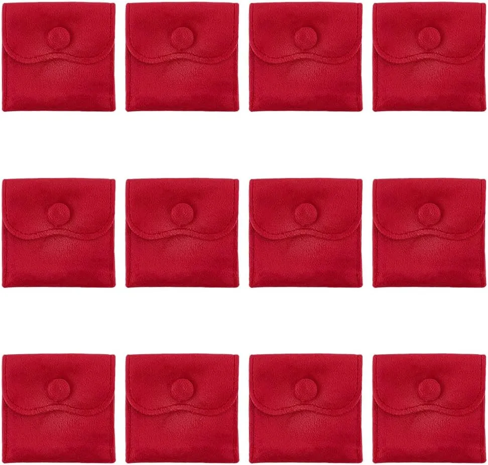 12Pcs Velvet Jewelry Pouches, Jewelry Gift Bags with Snap Button, for Ring Necklace Earring Bracelet Storage, FireBrick, 7x6.9x0.2cm