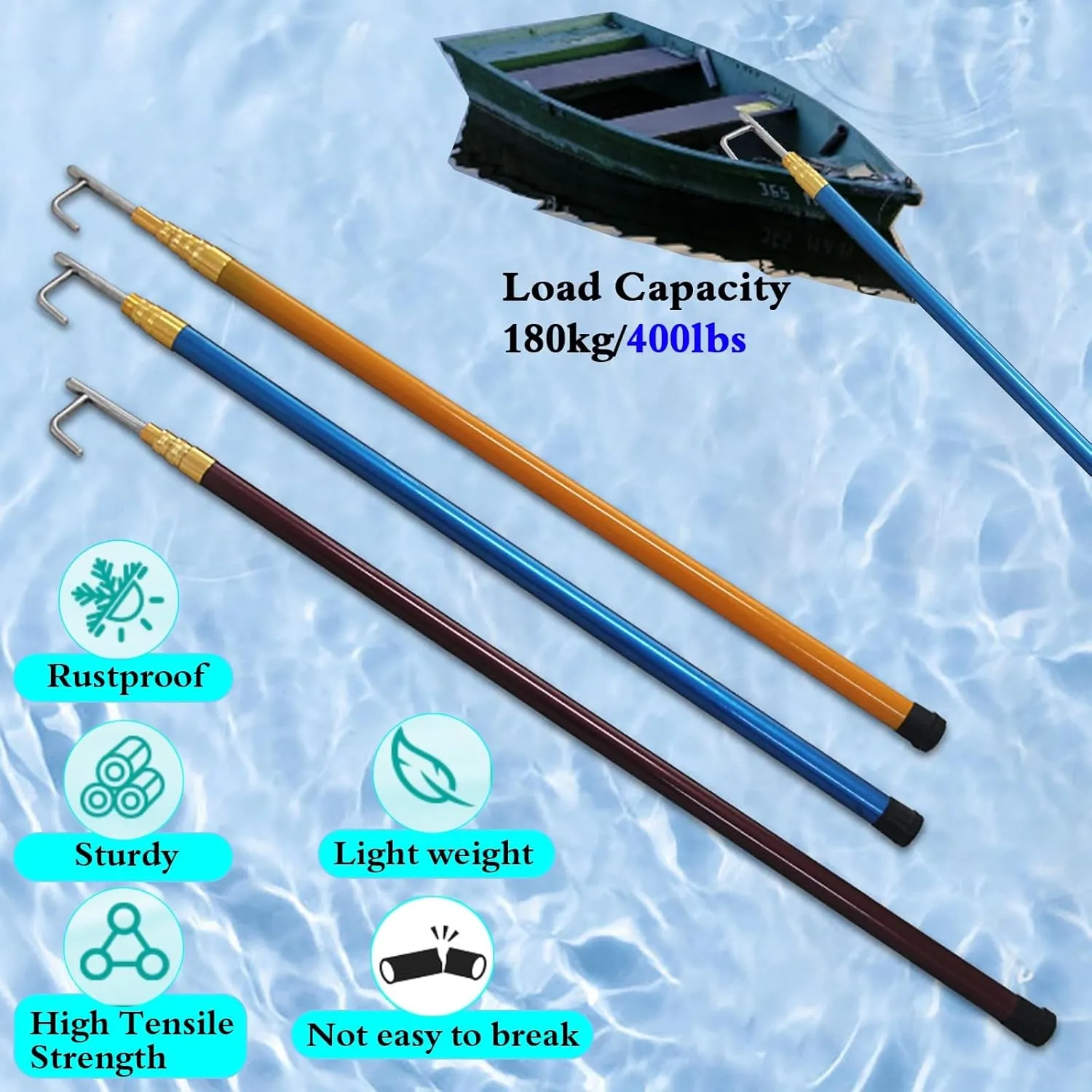13' 16 Ft 20 Feet Long Telescoping Retrieval Hook Utility, Adjustable Rustproof Safety Boat Push Pole for Docking Rope, Swimming Pool Rescuing Gripping Tool(Brown,5M/16.4FT)