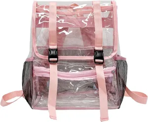 15'' Heavy Duty Clear Backpack,PVC See Through knapsack for Sports, Work, Stadium, Security, Travel, College (Flip pink)