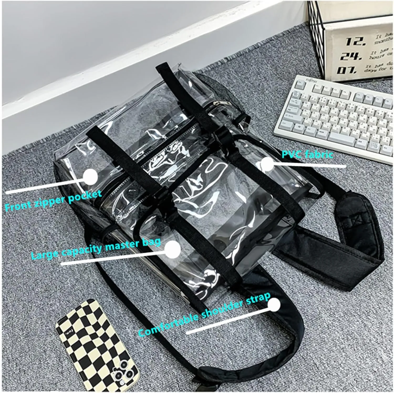 15'' Heavy Duty Clear Backpack,PVC See Through knapsack for Sports, Work, Stadium, Security, Travel, College (Flip pink)