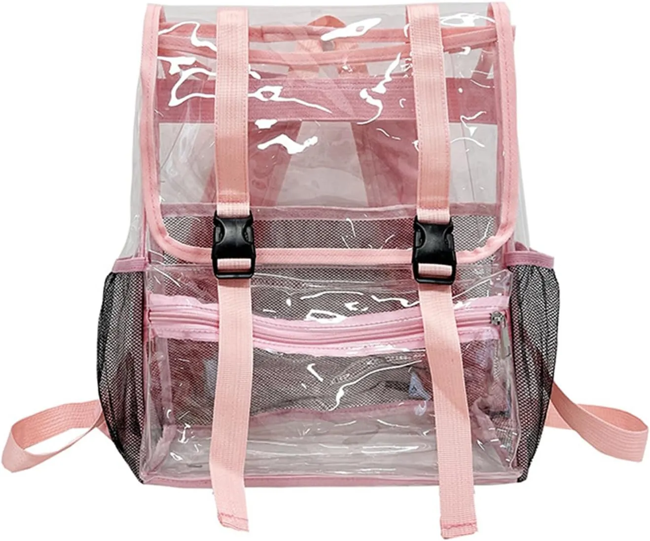 15'' Heavy Duty Clear Backpack,PVC See Through knapsack for Sports, Work, Stadium, Security, Travel, College (Flip pink)