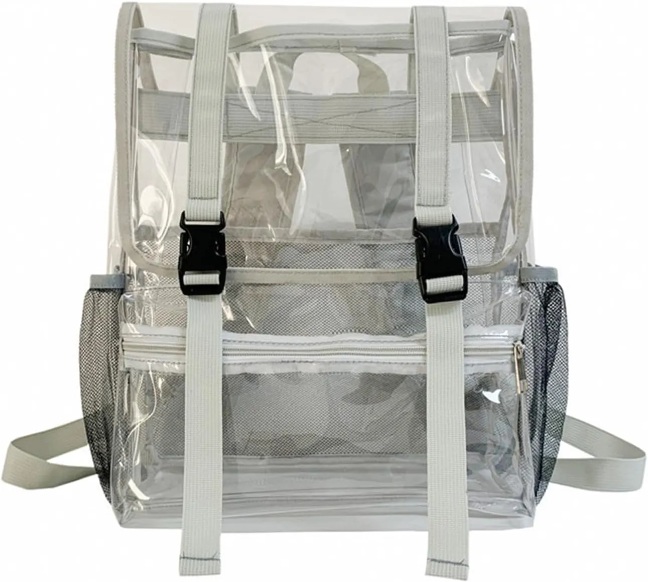 15'' Heavy Duty Clear Backpack,PVC See Through mochila for Sports, Work, Stadium, Security, Travel, College (Flip gray)