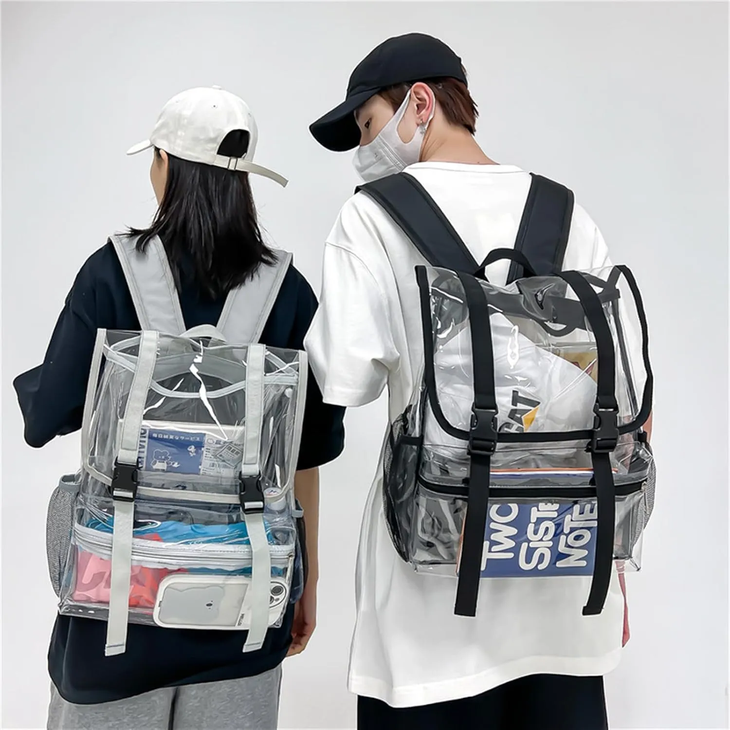 15'' Heavy Duty Clear Backpack,PVC See Through mochila for Sports, Work, Stadium, Security, Travel, College (Flip gray)