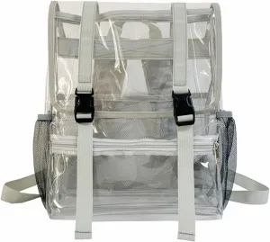 15'' Heavy Duty Clear Backpack,PVC See Through mochila for Sports, Work, Stadium, Security, Travel, College (Flip gray)