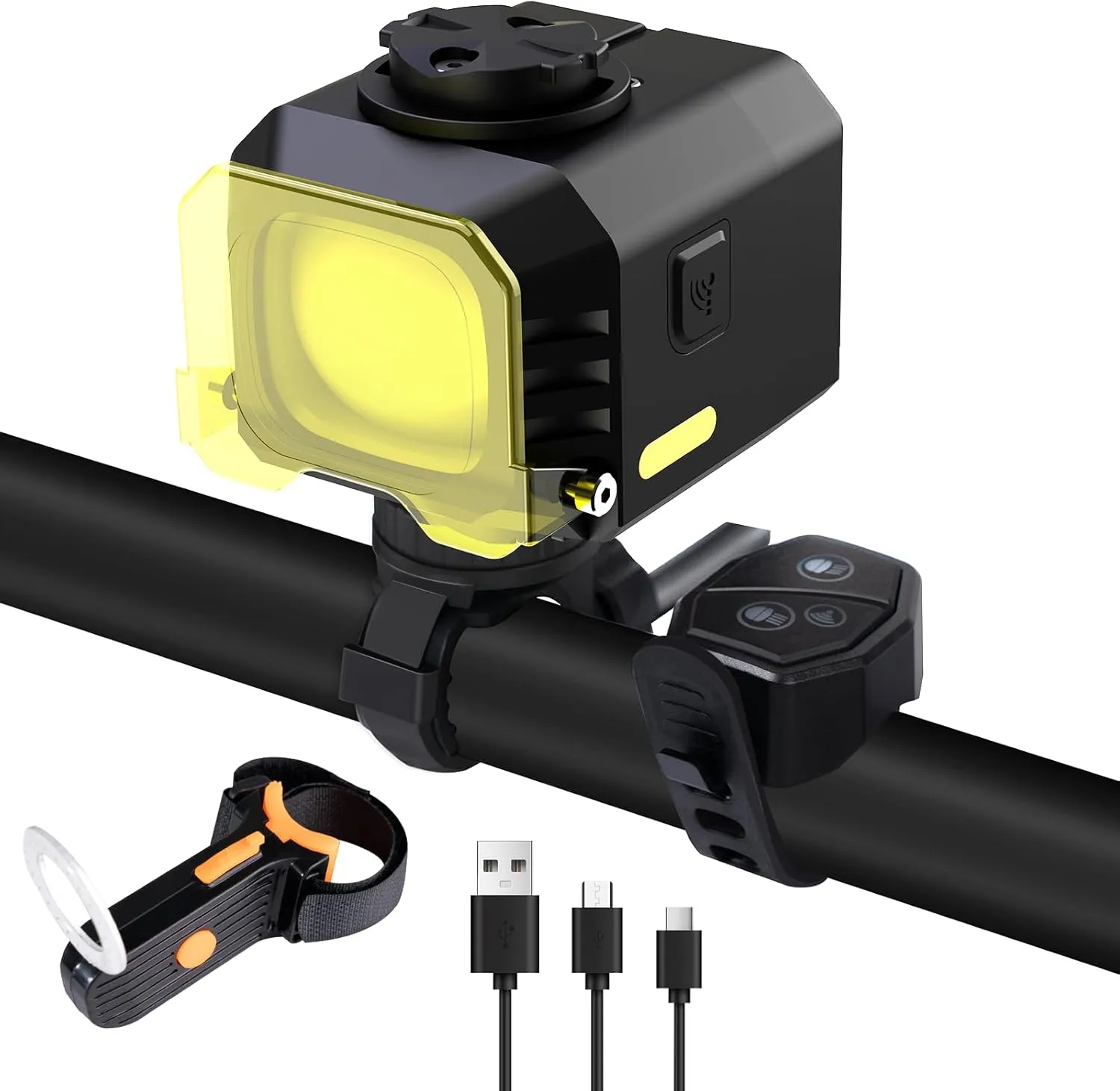 1500LM Ultra-Bright Rechargeable Bike Light, IPX5 8 Modes Including Fog Lights, Type-C Fast Charging, Rear Light with 5 Modes – Ideal for Night Riding, Mountain Biking, Commuting, Road Cycling