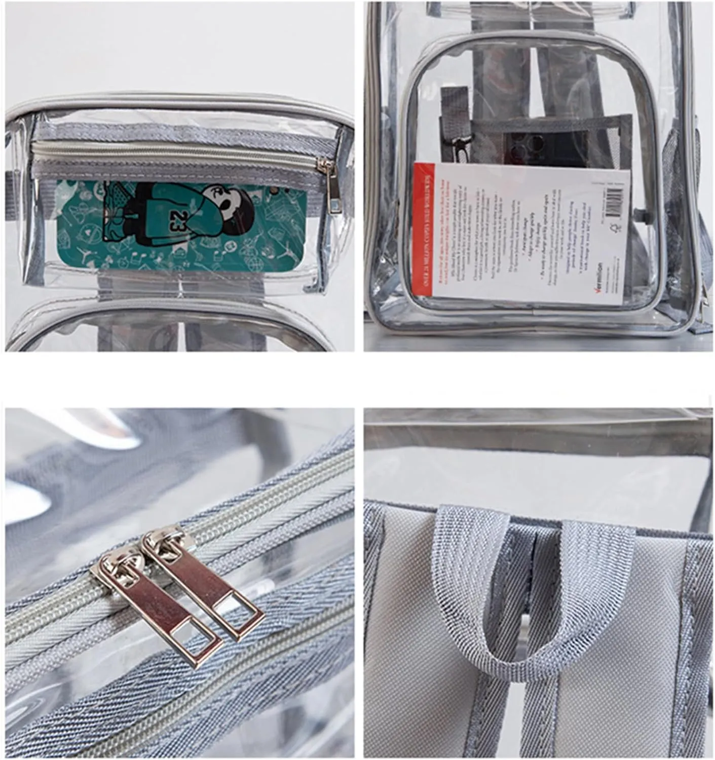16'' Clear Backpack Heavy Duty PVC Transparent Bookbags with Padded Shoulders for travel,Work,College, Stadium (grey)