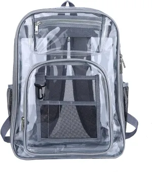 16'' Clear Backpack Heavy Duty PVC Transparent Bookbags with Padded Shoulders for travel,Work,College, Stadium (grey)