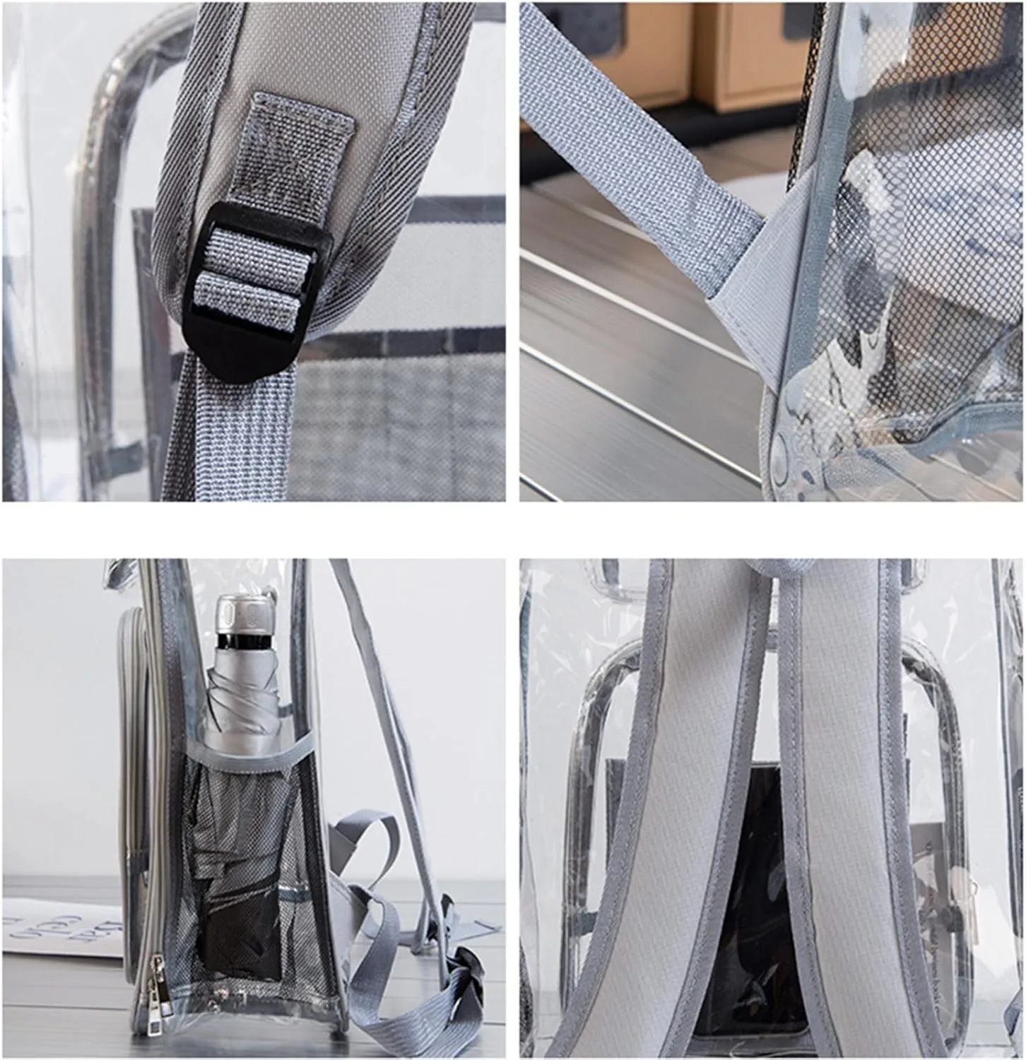 16'' Clear Backpack Heavy Duty PVC Transparent Bookbags with Padded Shoulders for travel,Work,College, Stadium (grey)