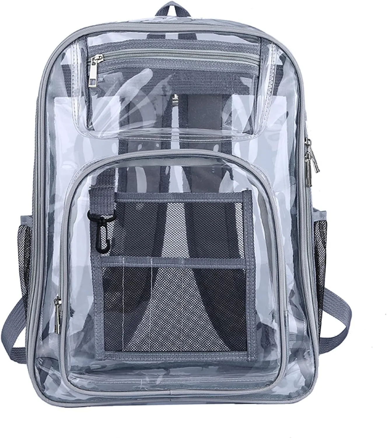 16'' Clear Backpack Heavy Duty PVC Transparent Bookbags with Padded Shoulders for travel,Work,College, Stadium (grey)