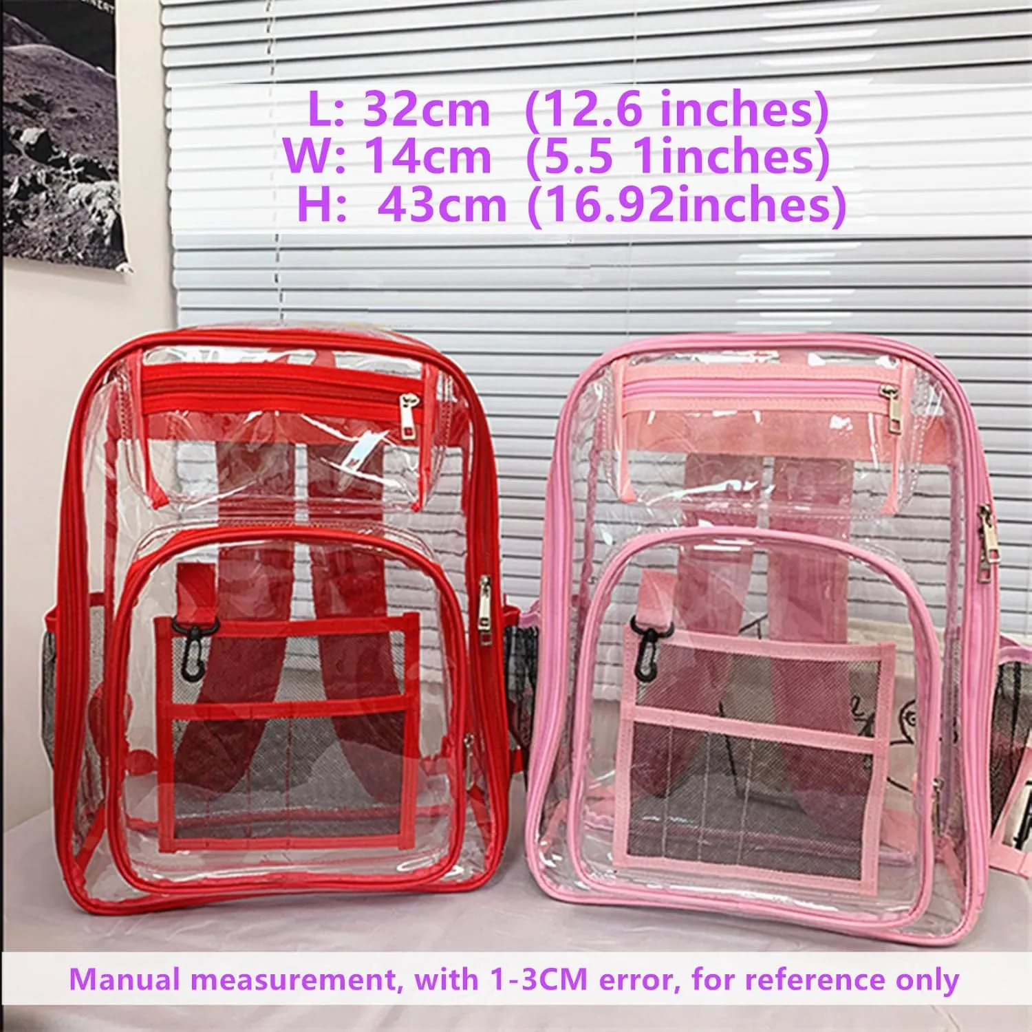 16'' Clear Backpack Heavy Duty PVC Transparent Bookbags with Padded Shoulders for travel,Work,College, Stadium (grey)