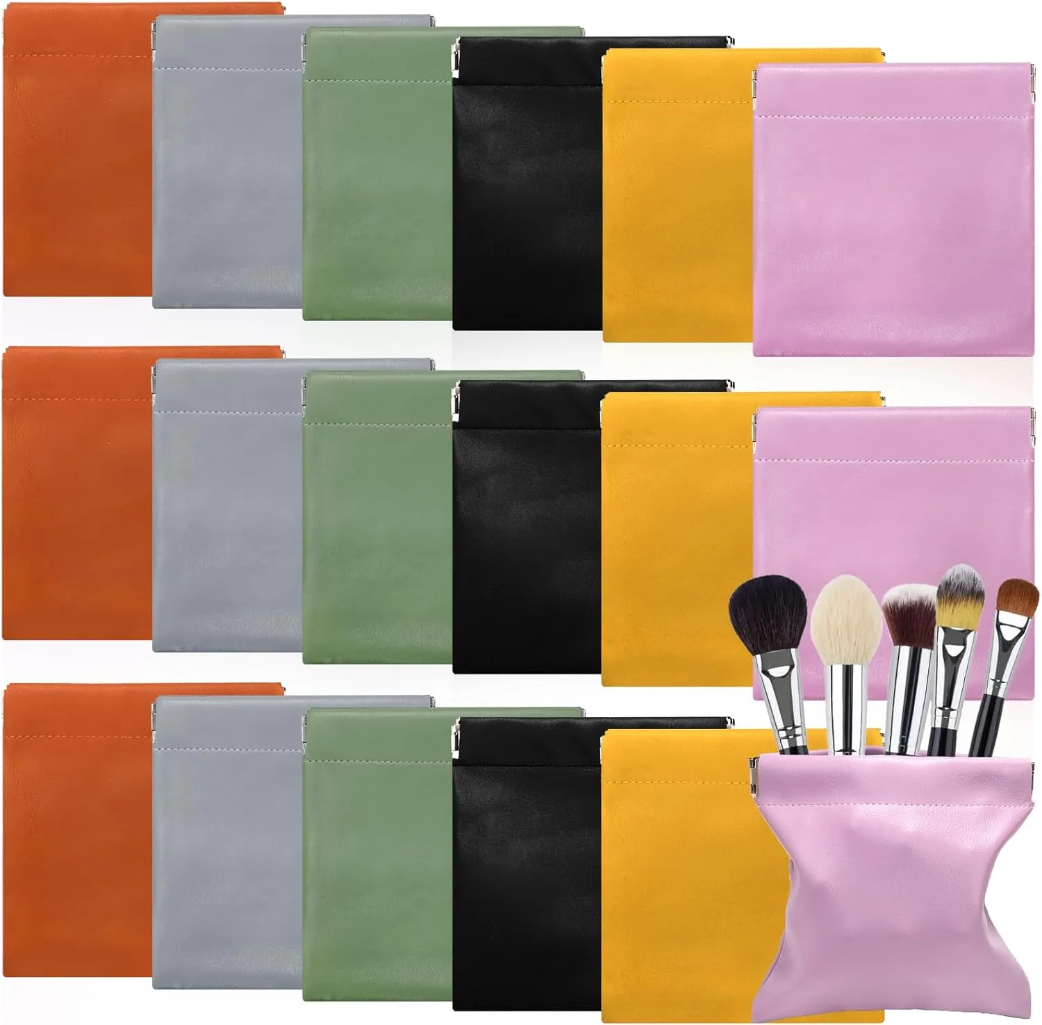 18 Pcs Lambskin Pocket Cosmetic Bag, 5 Inch Waterproof Portable Mini Makeup Cosmetic Bag, No Zipper Self-closing Pouch for Women Cosmetics Jewelry Toiletry Coins