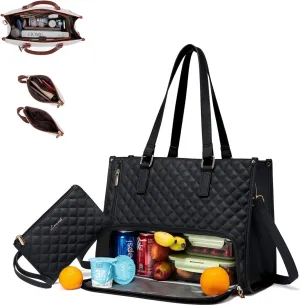 2 In 1 Tote Bag Lunch Bag Combo, Lunch Tote Bags for Women with Lunch Compartment, The Ultimate 2-in-1 Tote Bags (Black)