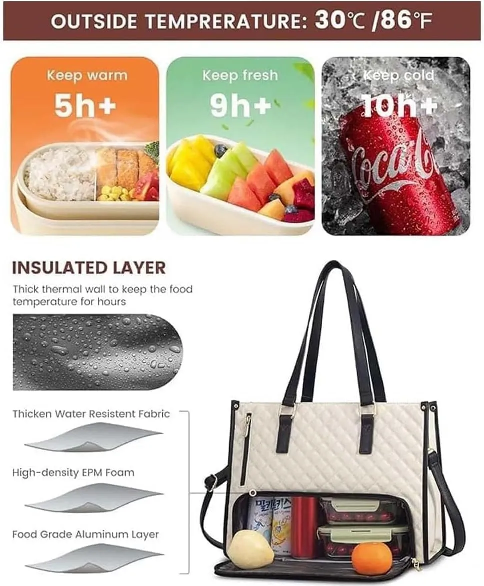 2 In 1 Tote Bag Lunch Bag Combo, Lunch Tote Bags for Women with Lunch Compartment, The Ultimate 2-in-1 Tote Bags (Off white)