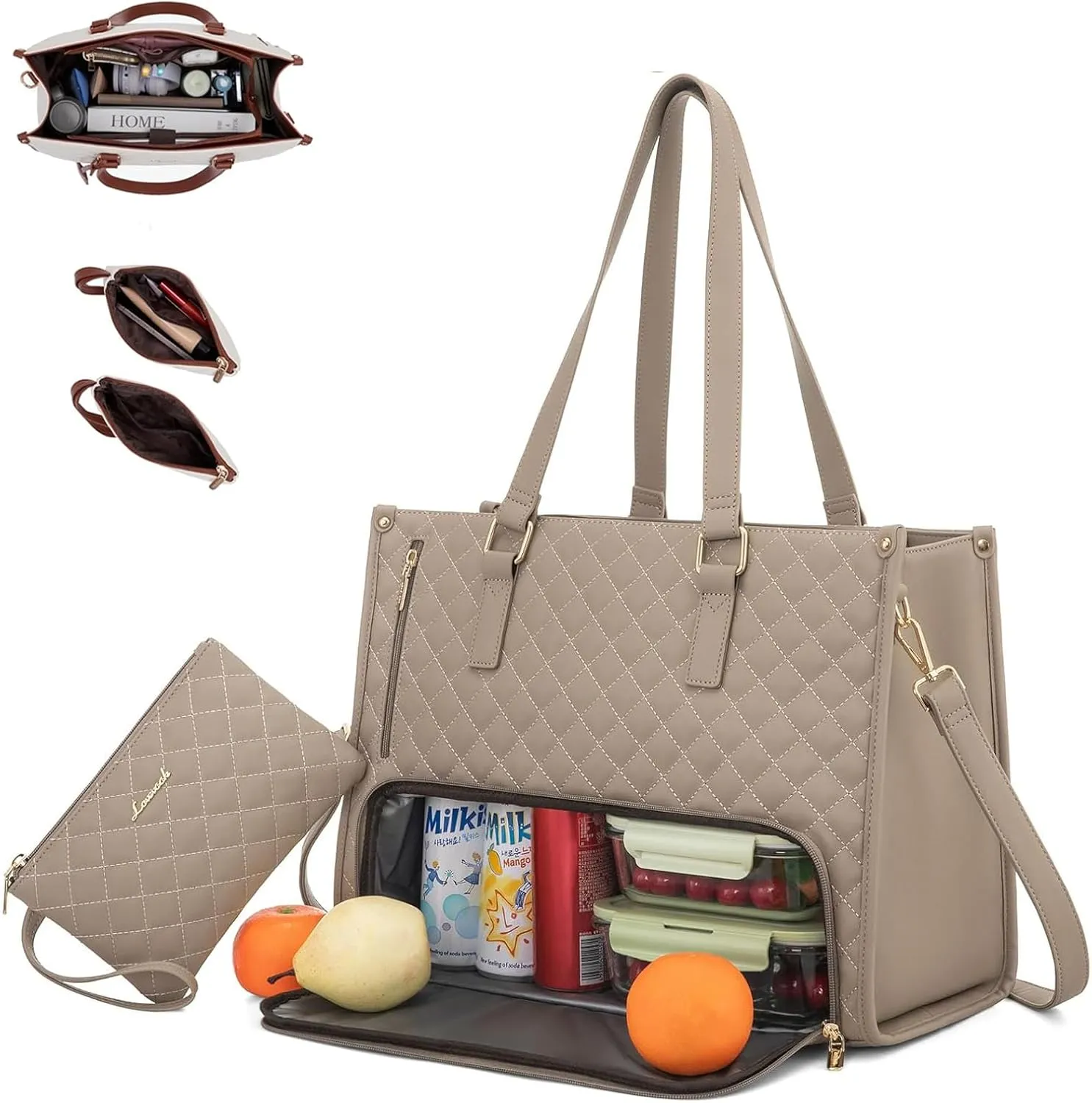 2 In 1 Tote Bag Lunch Bag Combo, Lunch Tote Bags for Women with Lunch Compartment, The Ultimate 2-in-1 Tote Bags (Off white)