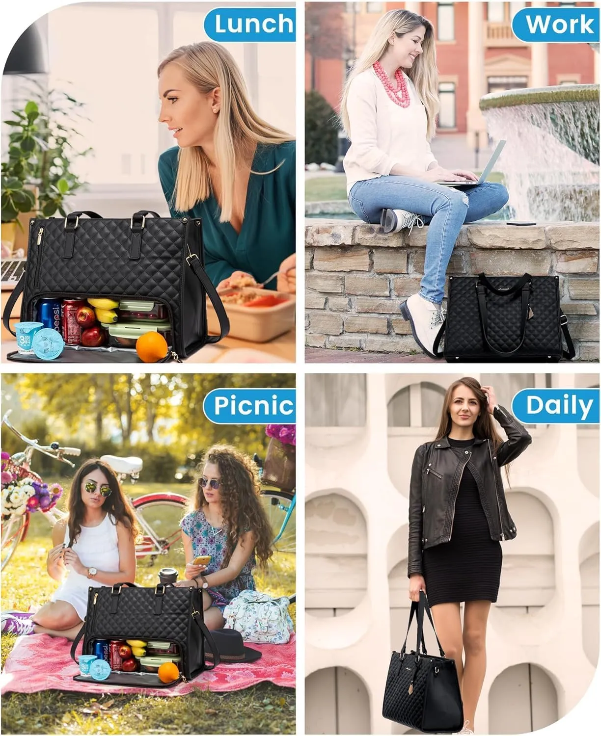 2 In 1 Tote Bag Lunch Bag Combo, Lunch Tote Bags for Women with Lunch Compartment, The Ultimate 2-in-1 Tote Bags (Off white)