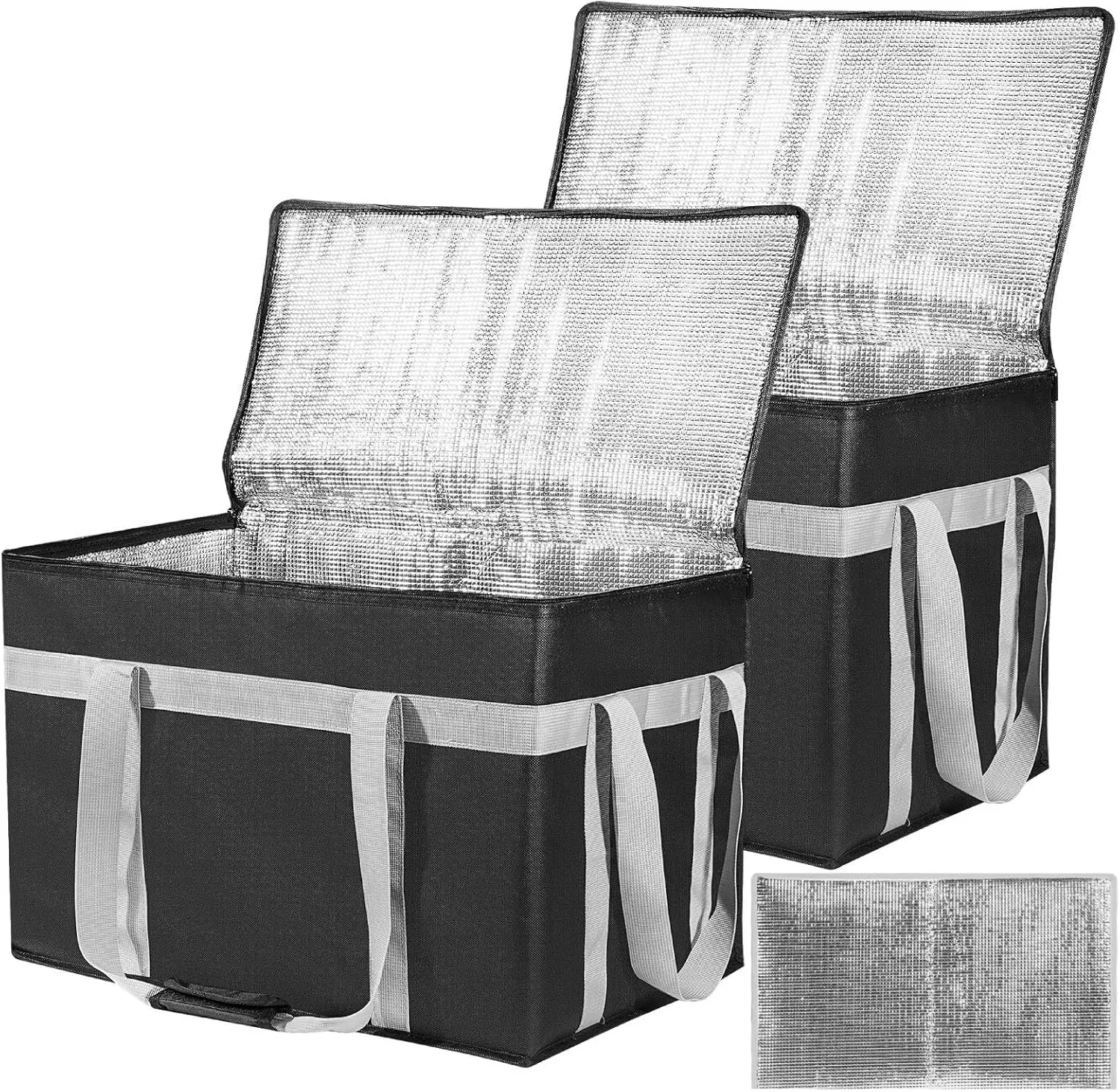 2 Pack Insulated Food Delivery Bag with Removable Hard Bottom, XXXL Reusable Insulated Grocery Bag for Hot and Cold Food, Catering Cooler for Doordash,Warmers, Parties (Black)