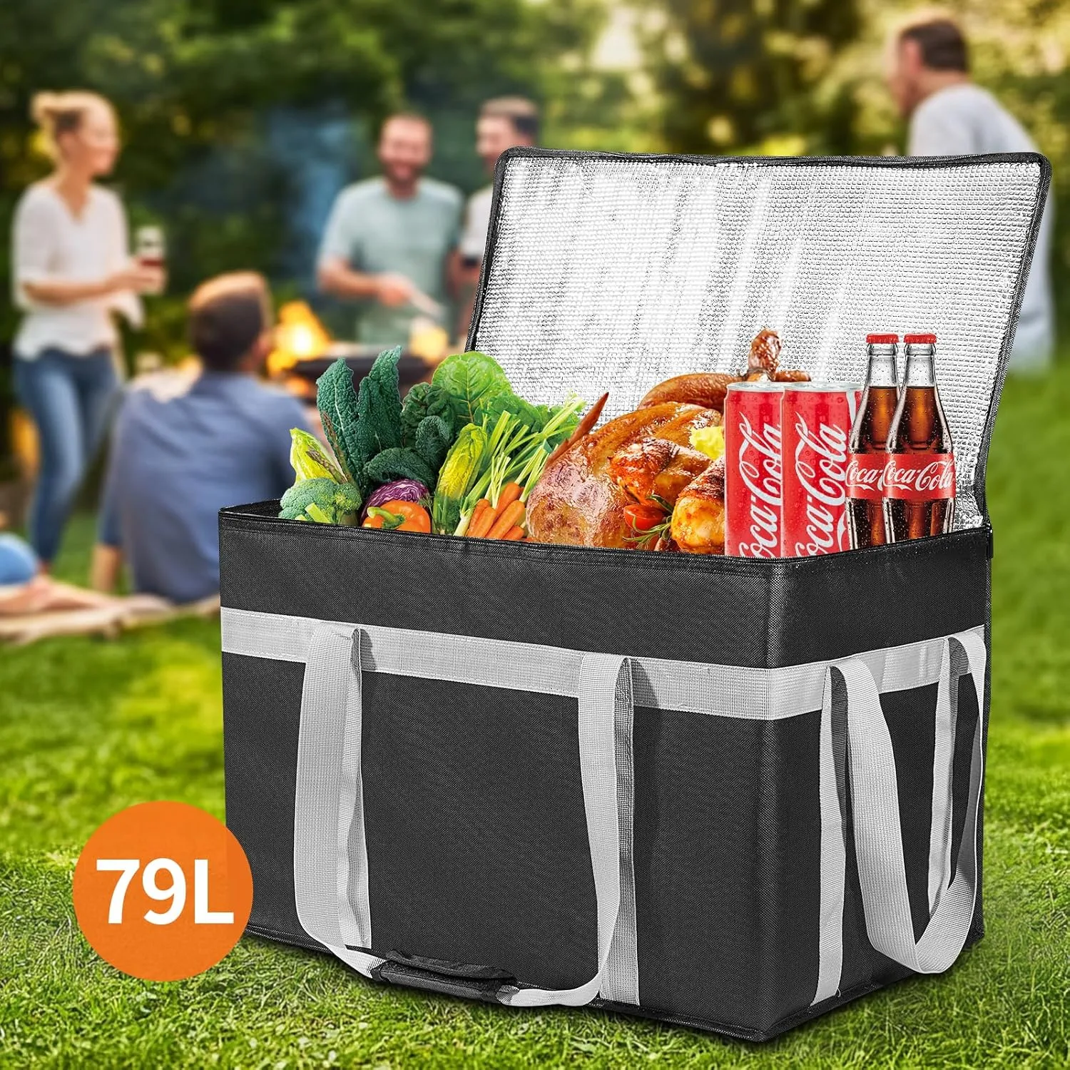 2 Pack Insulated Food Delivery Bag with Removable Hard Bottom, XXXL Reusable Insulated Grocery Bag for Hot and Cold Food, Catering Cooler for Doordash,Warmers, Parties (Black)