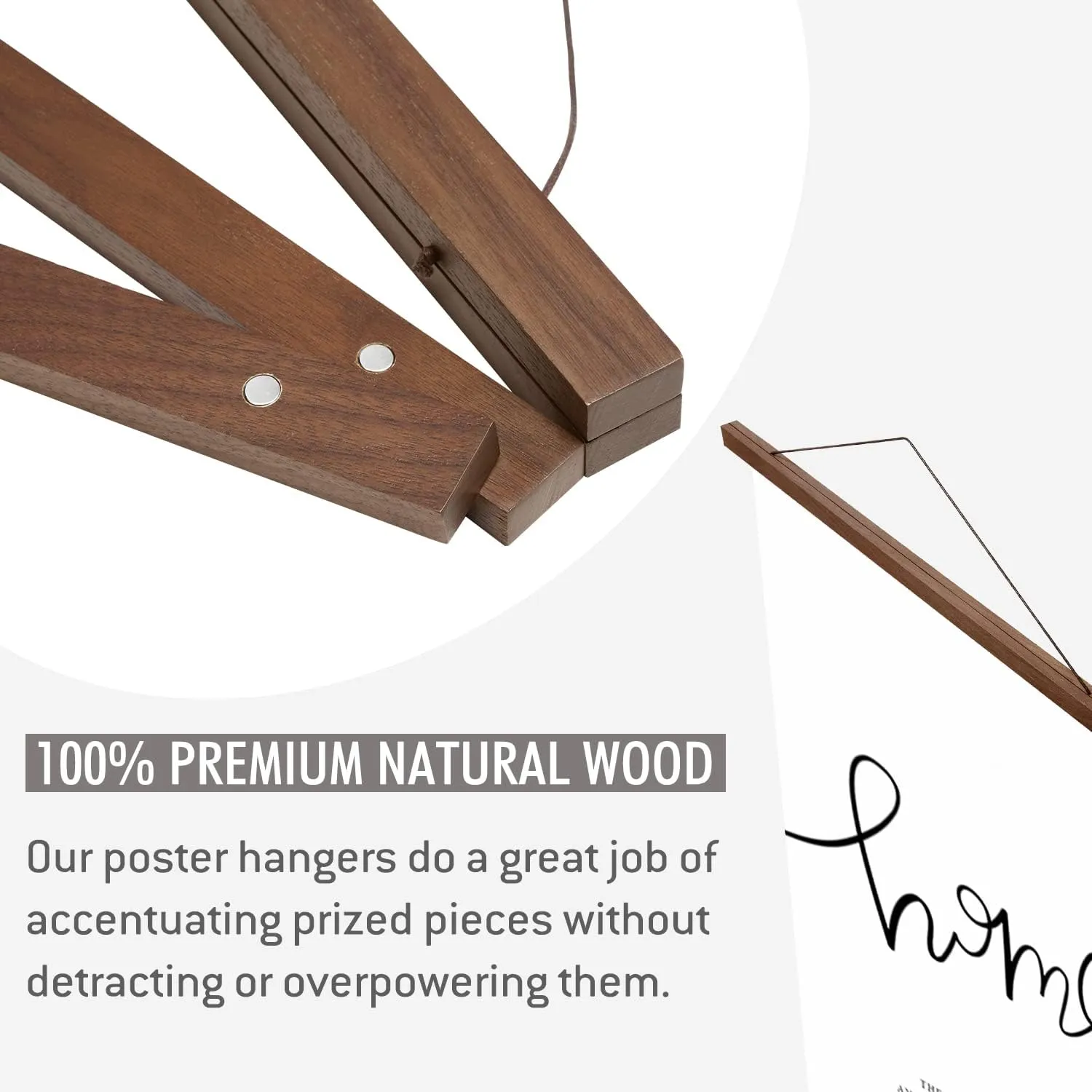 2 Pack Magnetic Poster Hanger Frame 20 Inch Wide, Walnut, Strong Magnet, Premium Wood and Quick Assembly, Wall Hanging Wooden Frame for Posters, Scroll, Picture, Print, 20x28 20x30 20x24