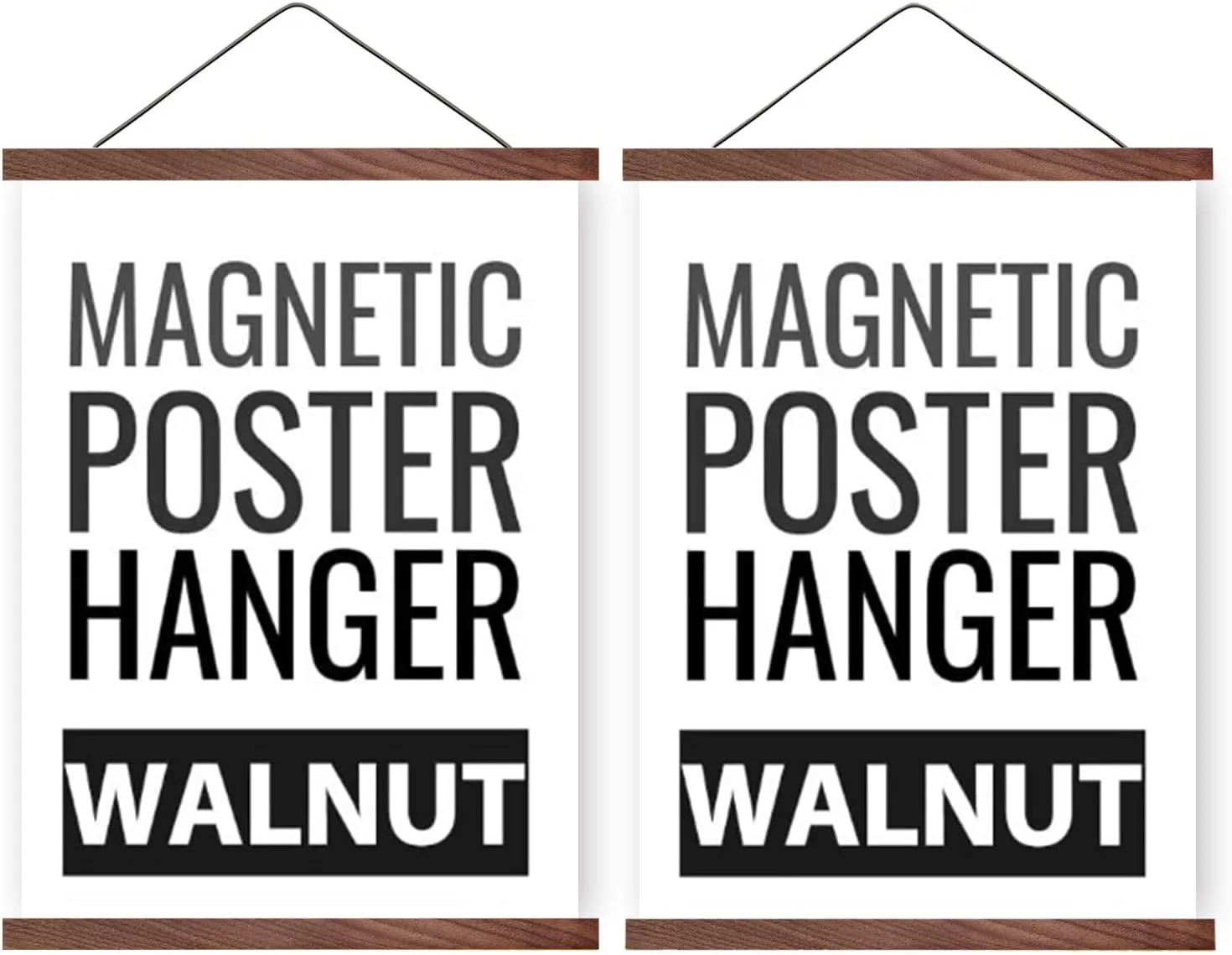 2 Pack Magnetic Poster Hanger Frame 20 Inch Wide, Walnut, Strong Magnet, Premium Wood and Quick Assembly, Wall Hanging Wooden Frame for Posters, Scroll, Picture, Print, 20x28 20x30 20x24