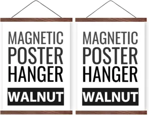 2 Pack Magnetic Poster Hanger Frame 20 Inch Wide, Walnut, Strong Magnet, Premium Wood and Quick Assembly, Wall Hanging Wooden Frame for Posters, Scroll, Picture, Print, 20x28 20x30 20x24