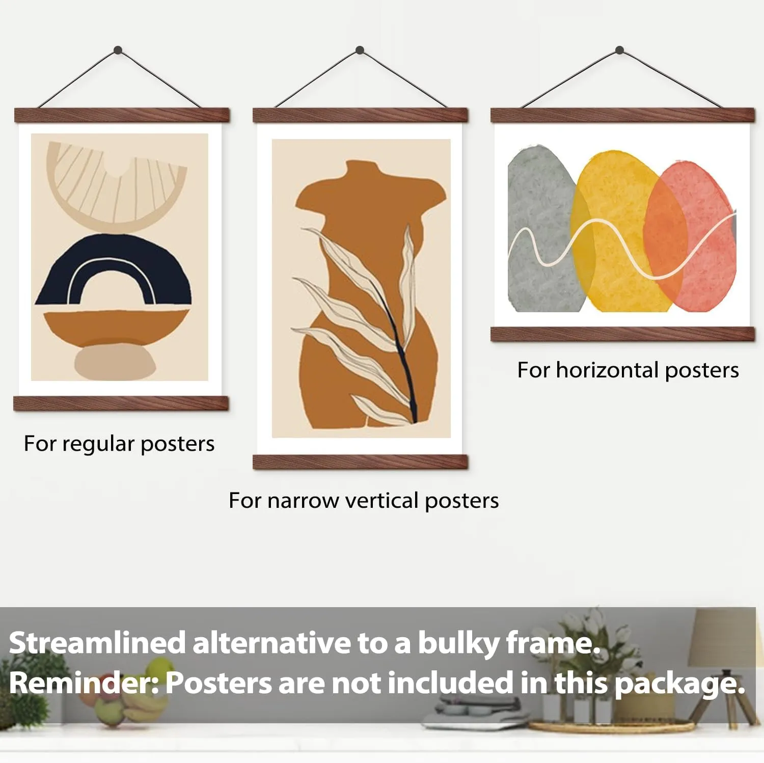 2 Pack Magnetic Poster Hanger Frame 20 Inch Wide, Walnut, Strong Magnet, Premium Wood and Quick Assembly, Wall Hanging Wooden Frame for Posters, Scroll, Picture, Print, 20x28 20x30 20x24